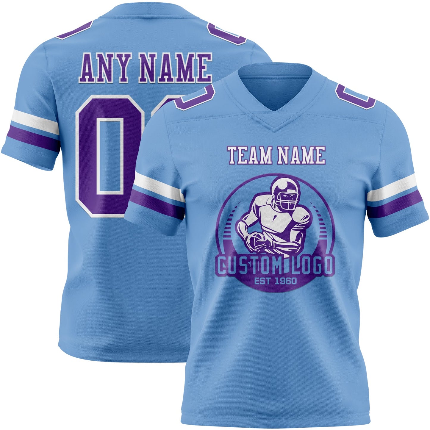 Custom Light Blue Purple-White Authentic Football Jersey view 2