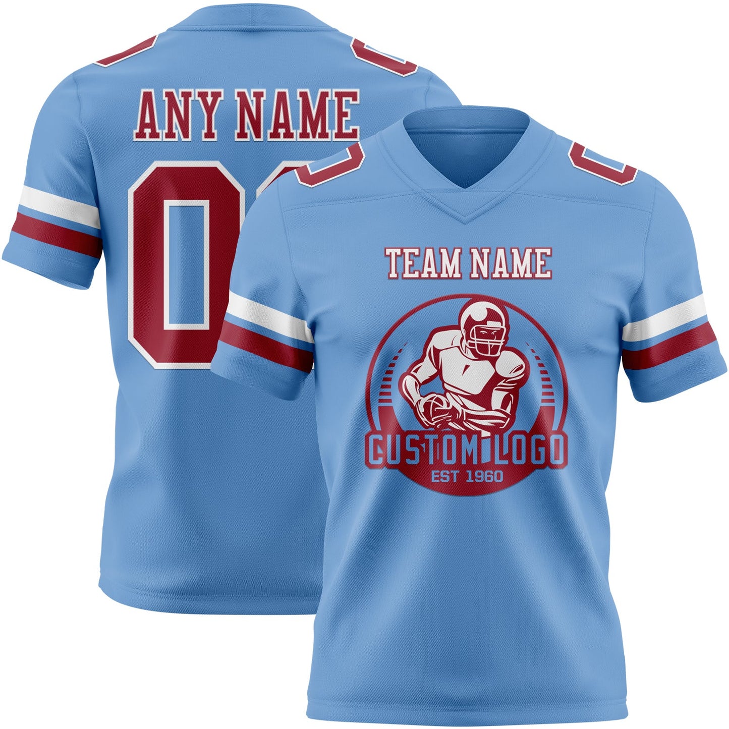 Custom Light Blue Cardinal-White Authentic Football Jersey view 2
