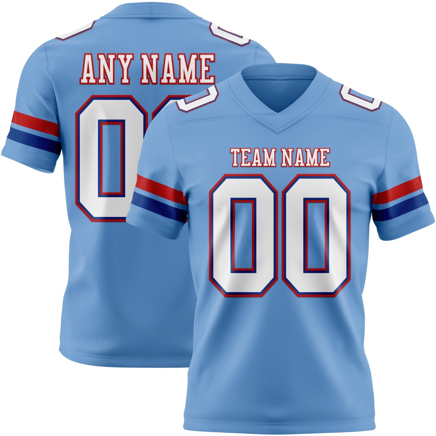 Custom Light Blue White Royal-Red Authentic Football Jersey - Main View