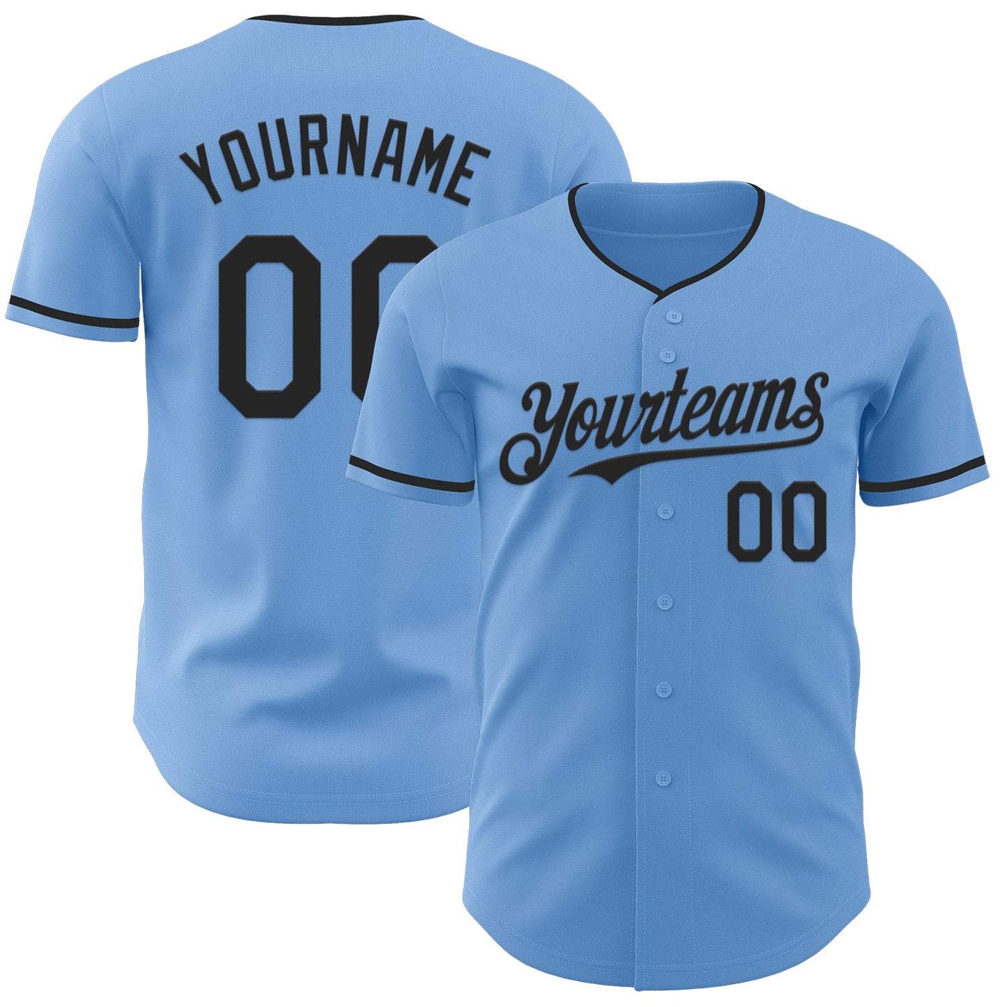Custom Light Blue Black Authentic Baseball Jersey - Main View
