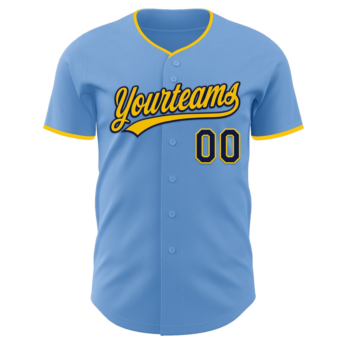Custom Light Blue Yellow-Navy Authentic Baseball Jersey view 2