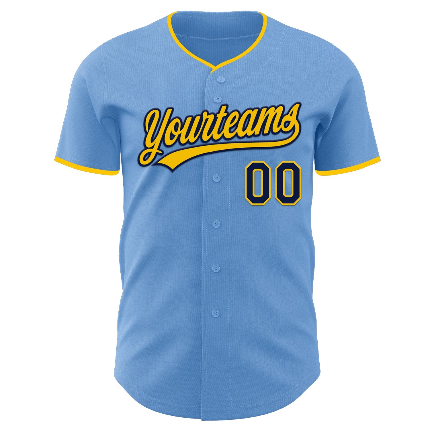 Custom Light Blue Yellow-Navy Authentic Baseball Jersey view 2