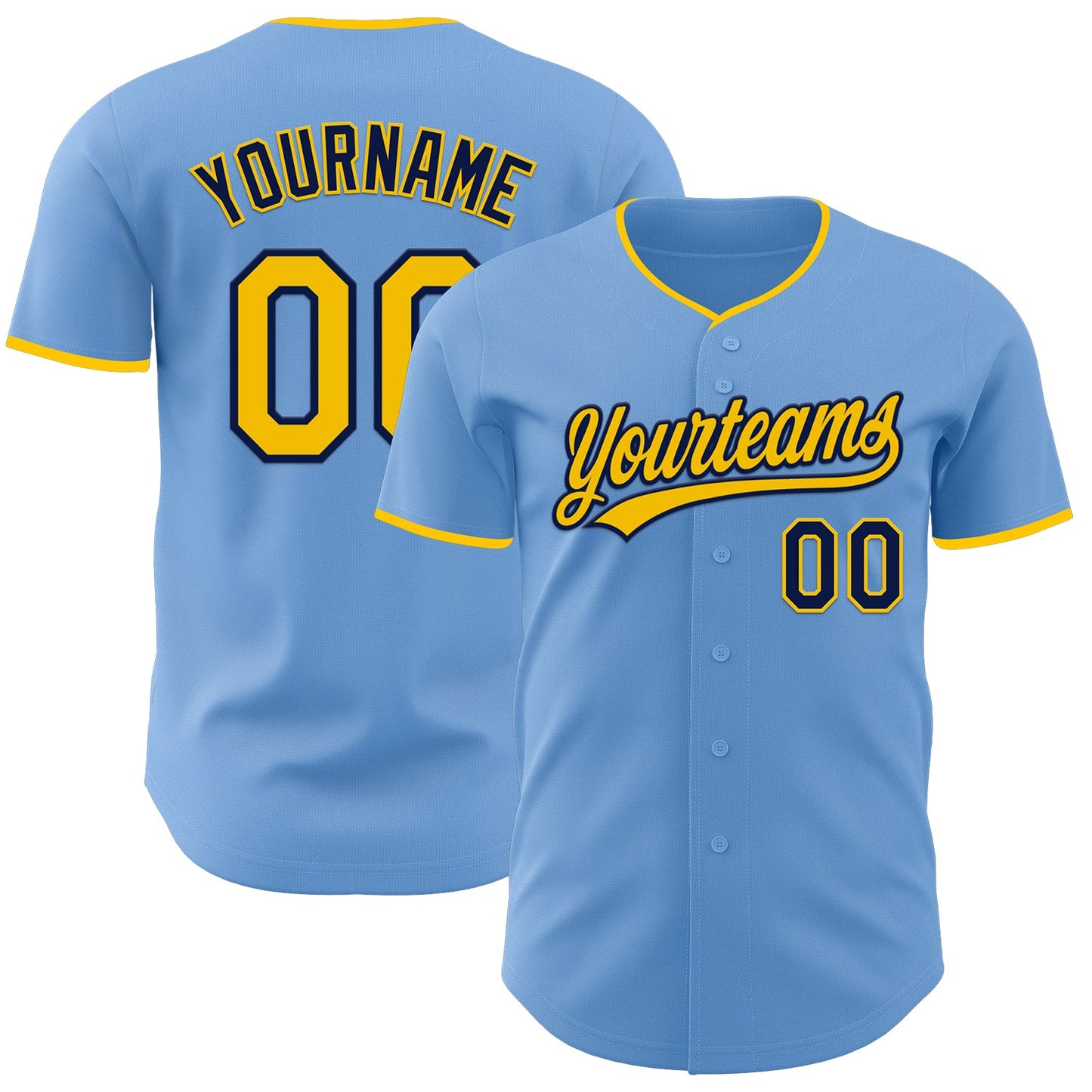 Custom Light Blue Yellow-Navy Authentic Baseball Jersey - Main View