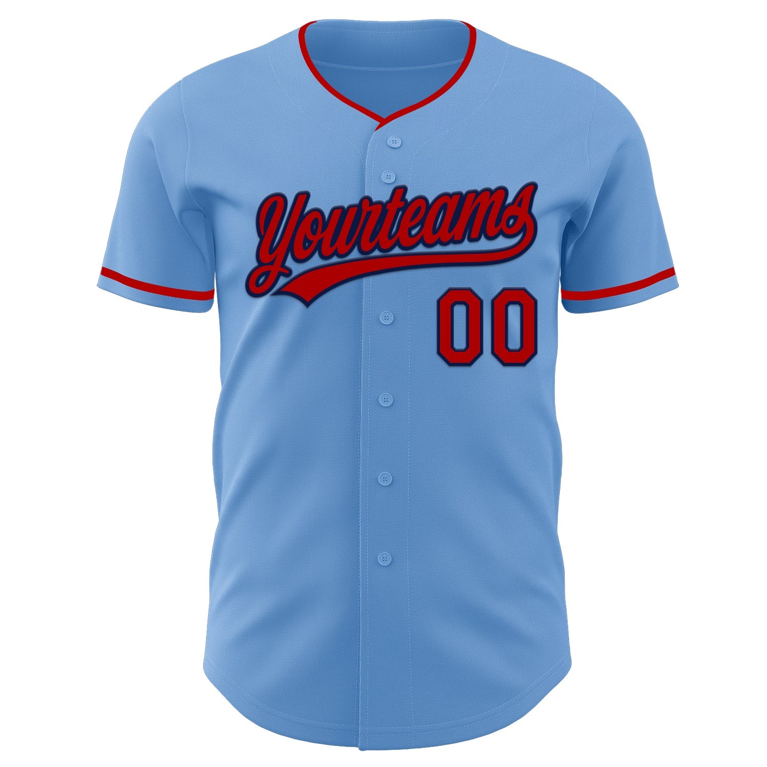 Custom Light Blue Red-Navy Authentic Baseball Jersey view 2