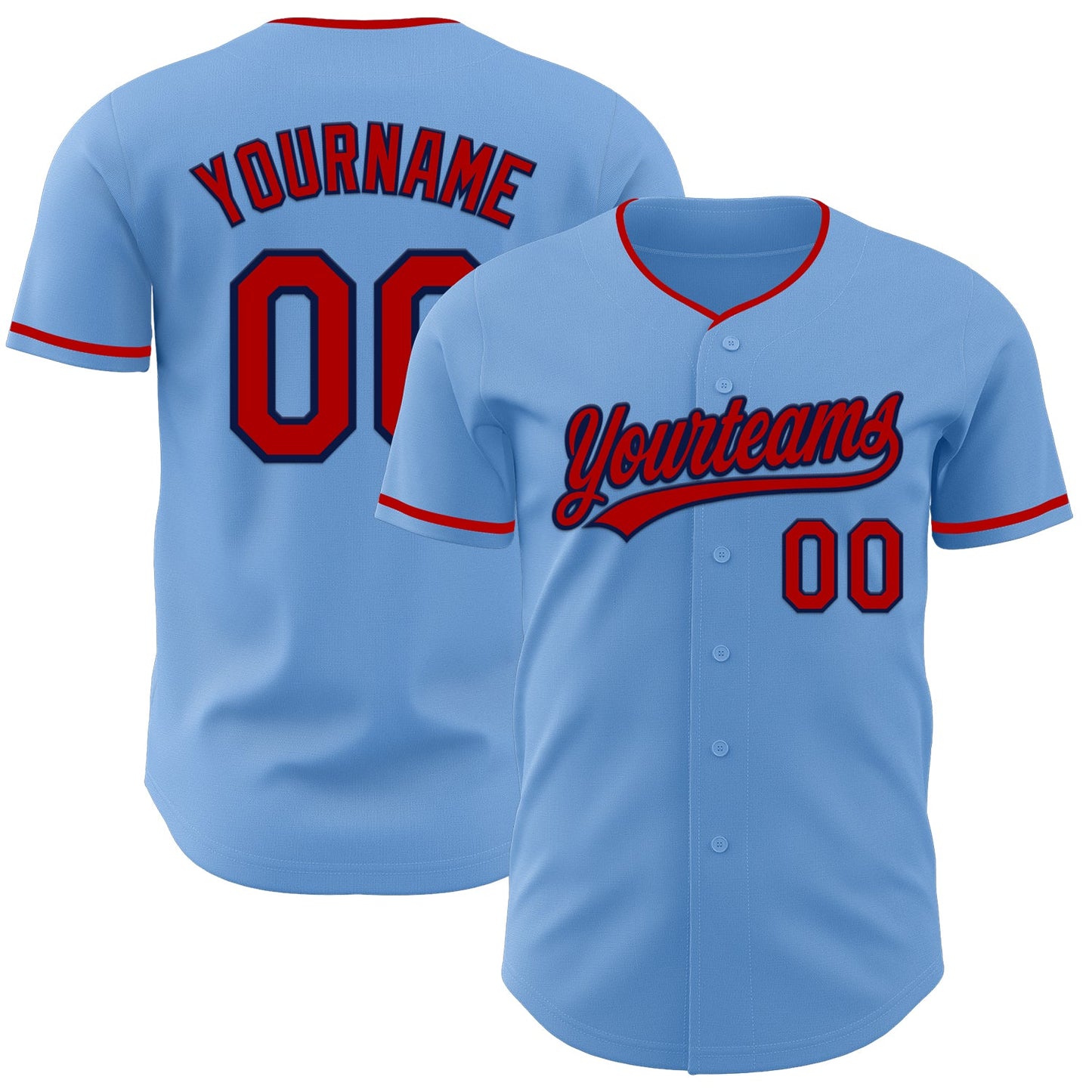 Custom Light Blue Red-Navy Authentic Baseball Jersey - Main View