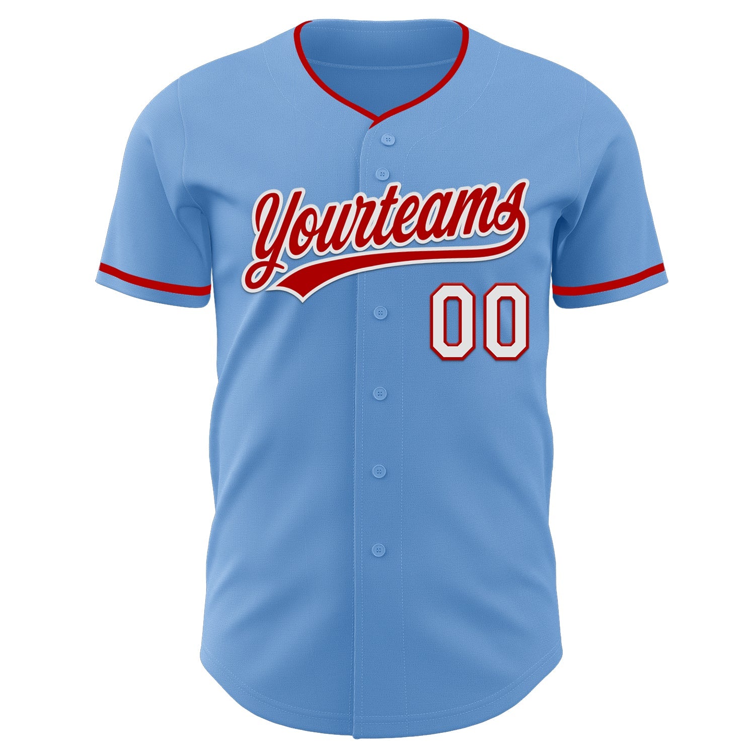 Custom Light Blue Red-White Authentic Baseball Jersey view 2