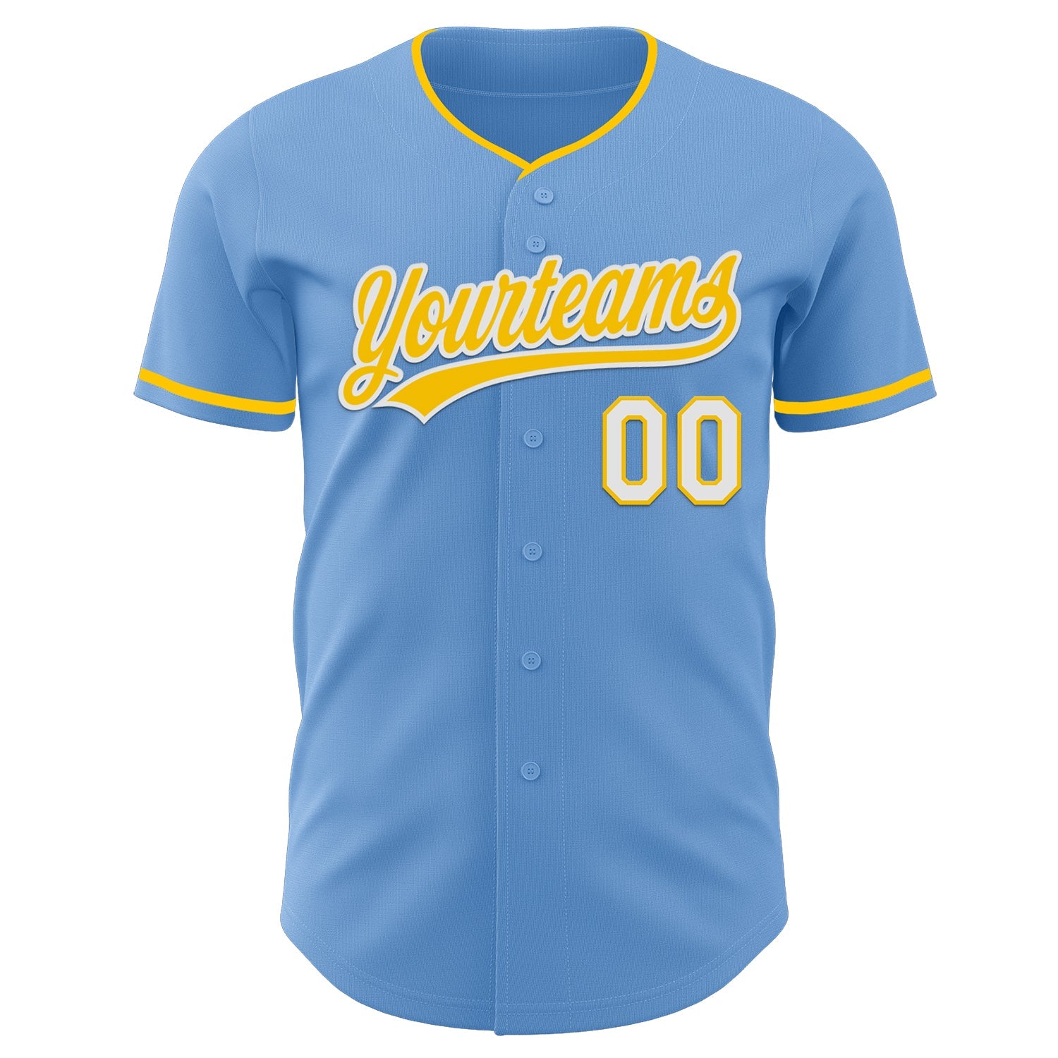 Custom Light Blue Yellow-White Authentic Baseball Jersey view 2