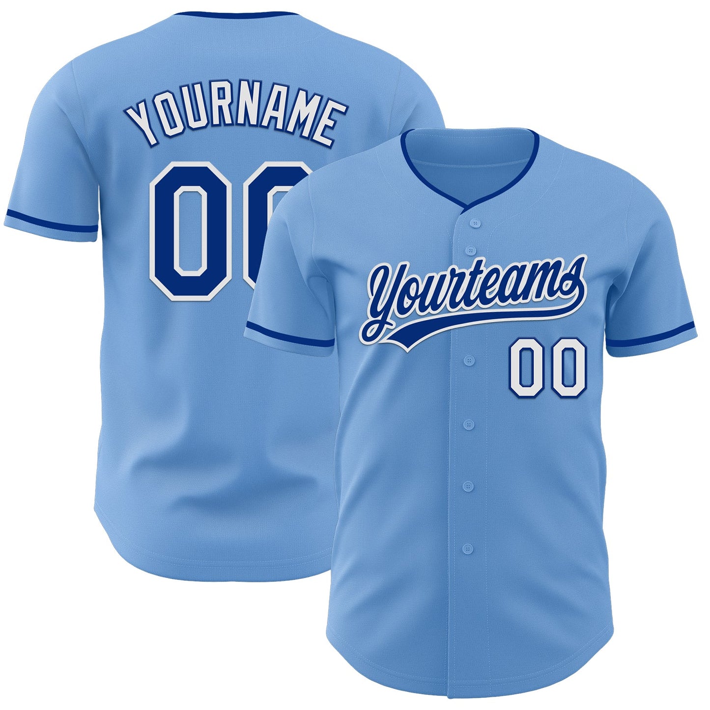 Custom Light Blue Royal-White Authentic Baseball Jersey - Main View