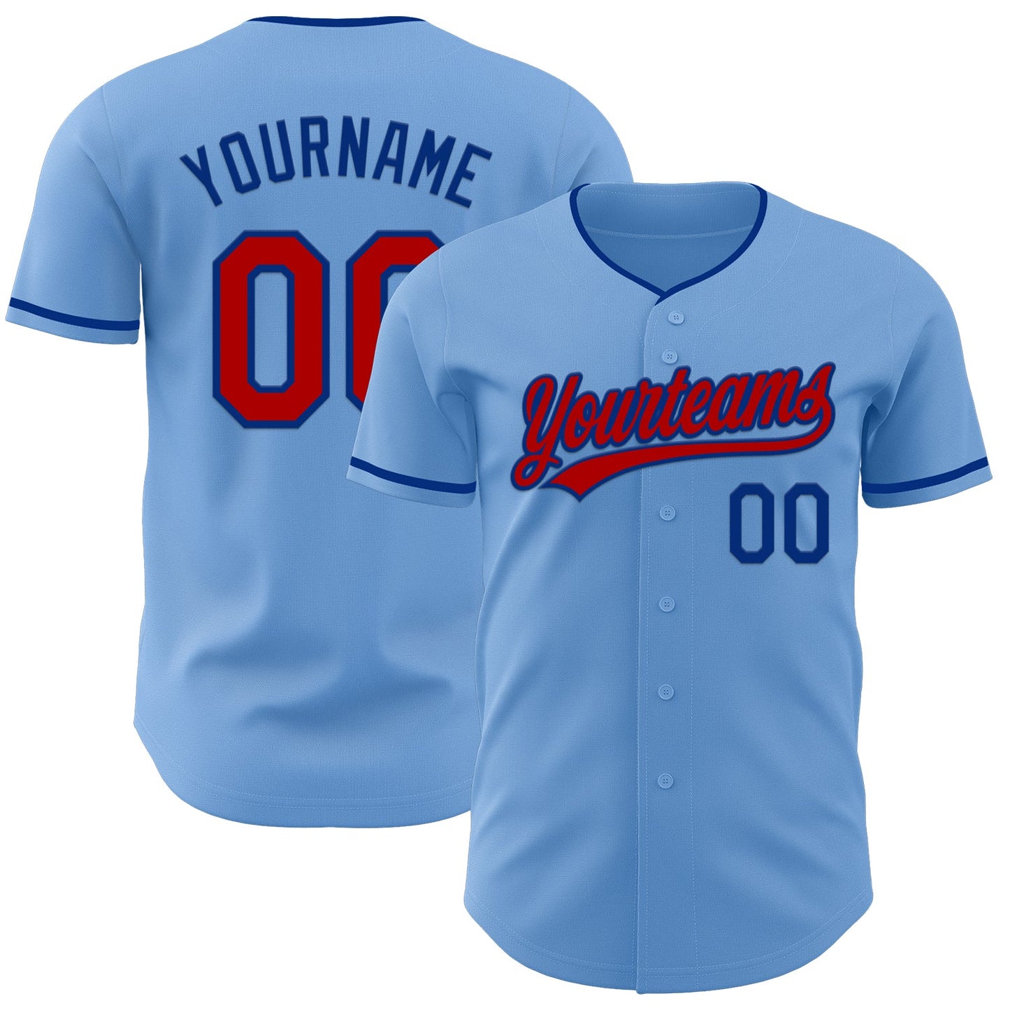 Custom Light Blue Red-Royal Authentic Baseball Jersey - Main View