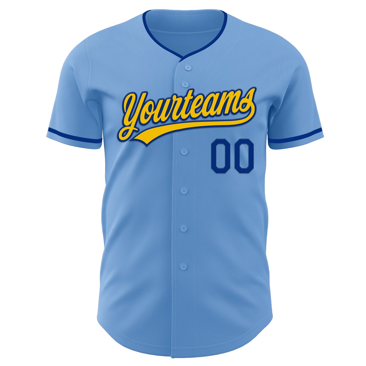 Custom Light Blue Yellow-Royal Authentic Baseball Jersey view 2