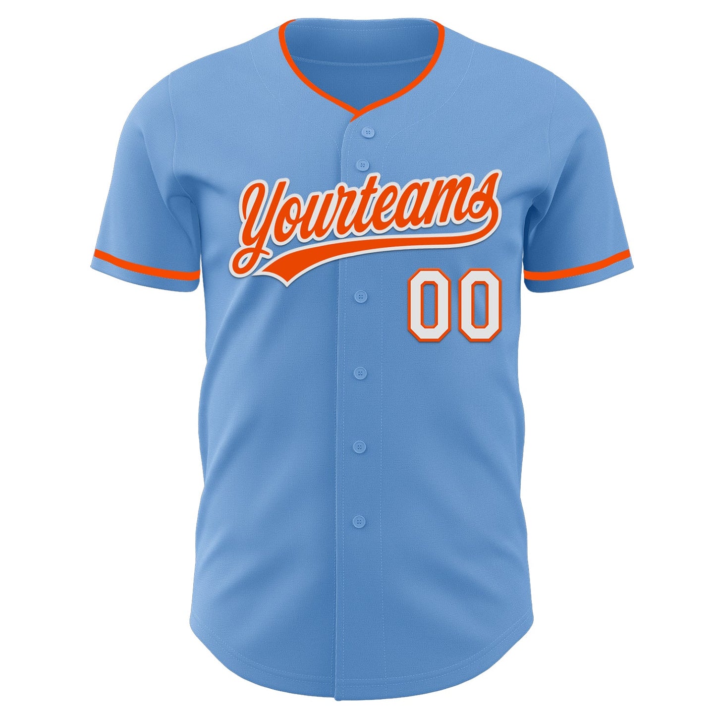 Custom Light Blue Orange-White Authentic Baseball Jersey view 2