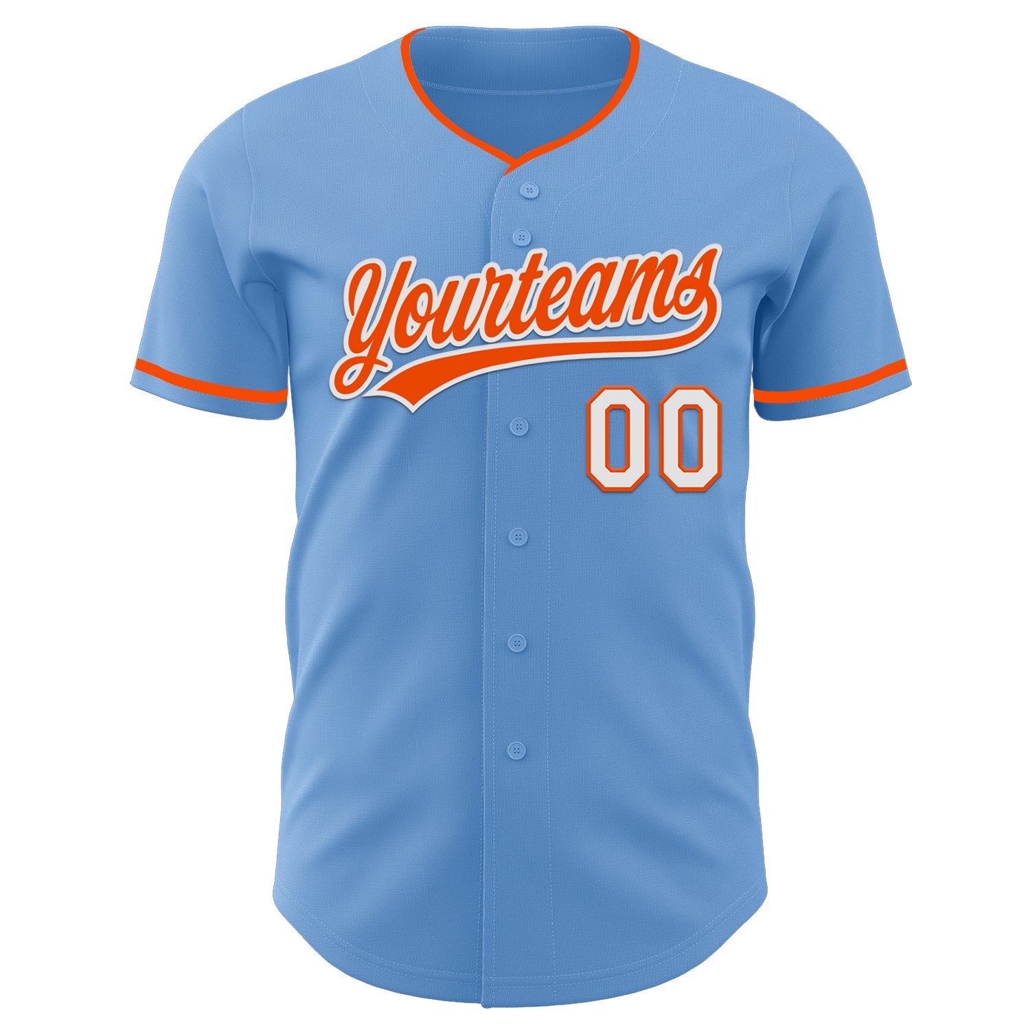 Custom Light Blue Orange-White Authentic Baseball Jersey view 2