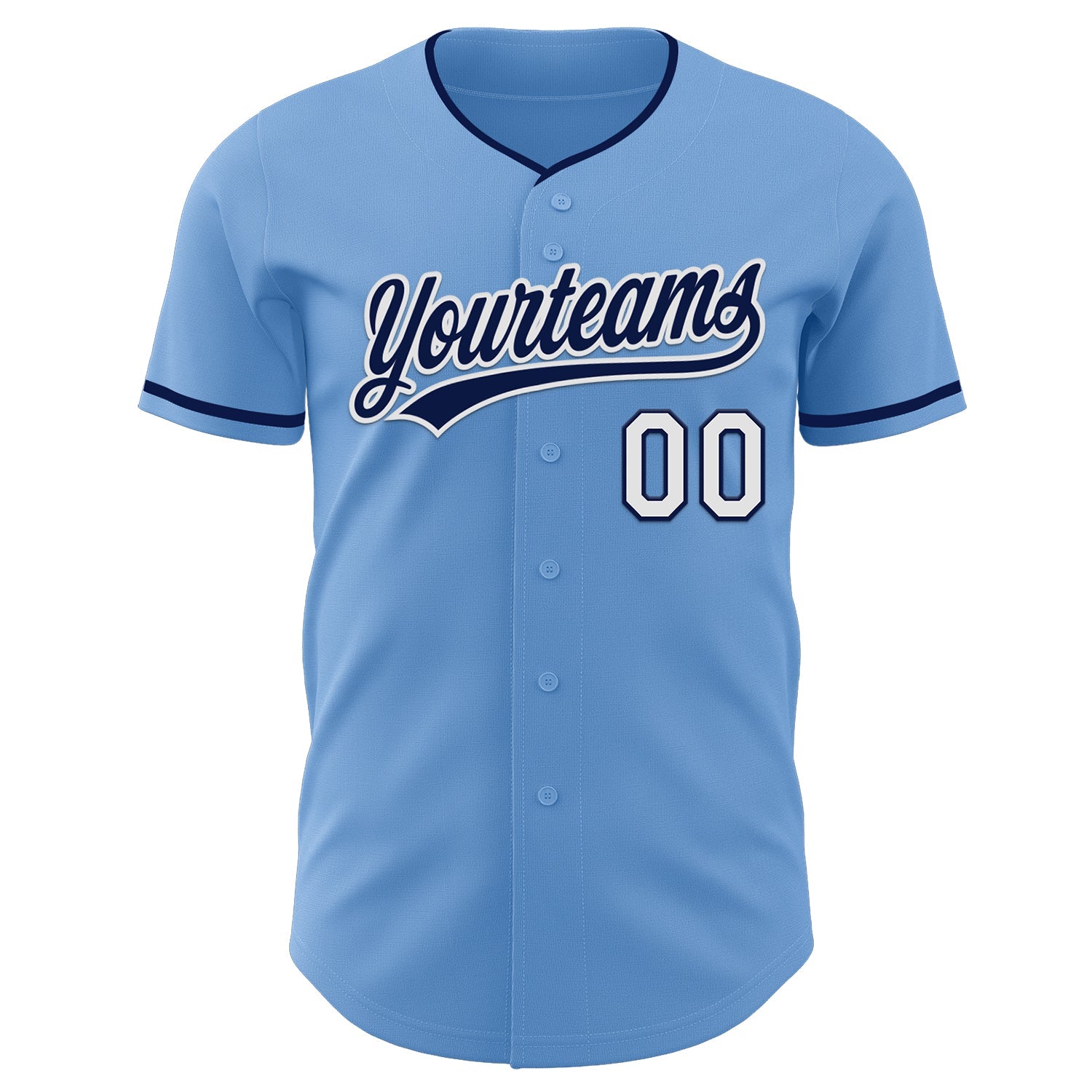 Custom Light Blue Navy-White Authentic Baseball Jersey view 2