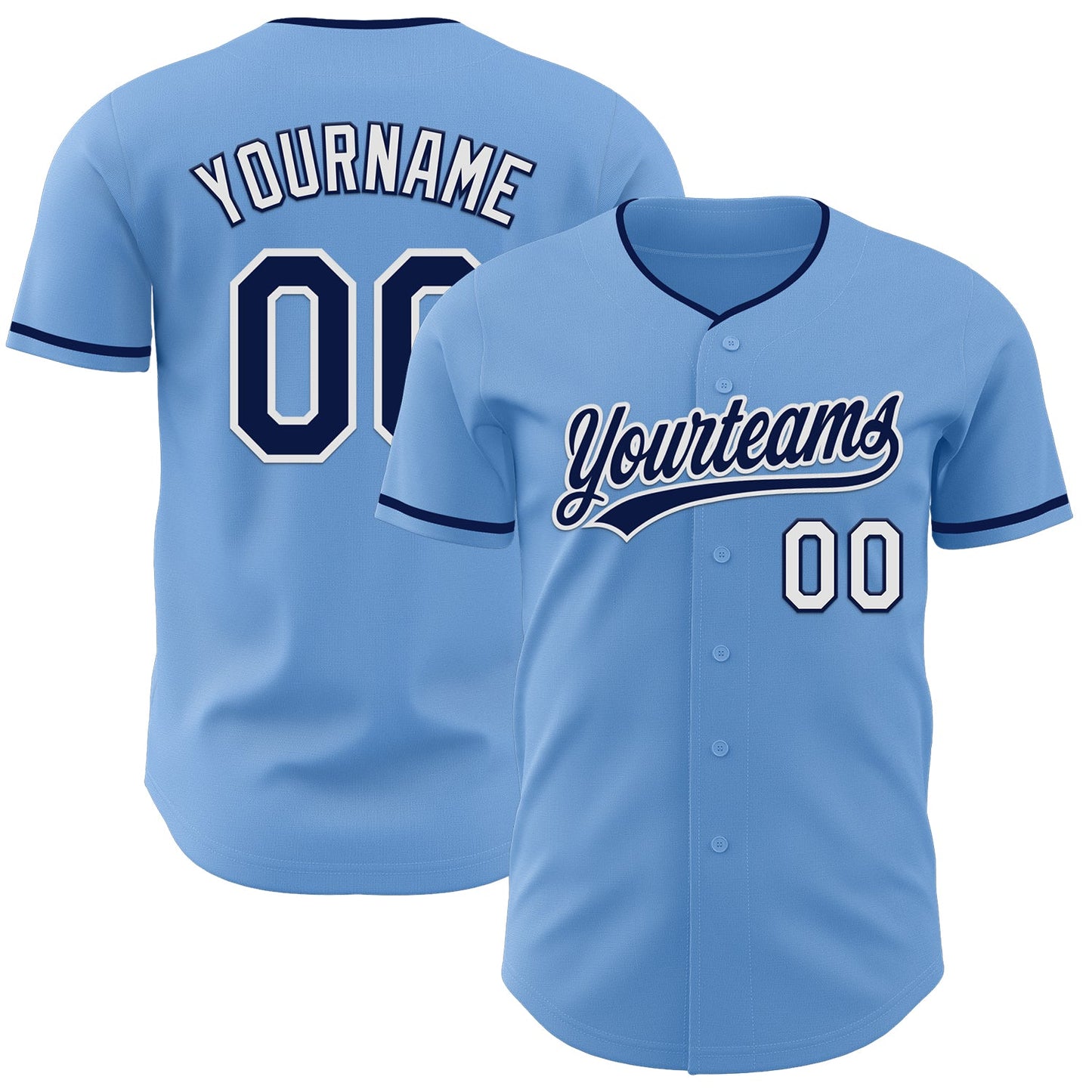 Custom Light Blue Navy-White Authentic Baseball Jersey - Main View