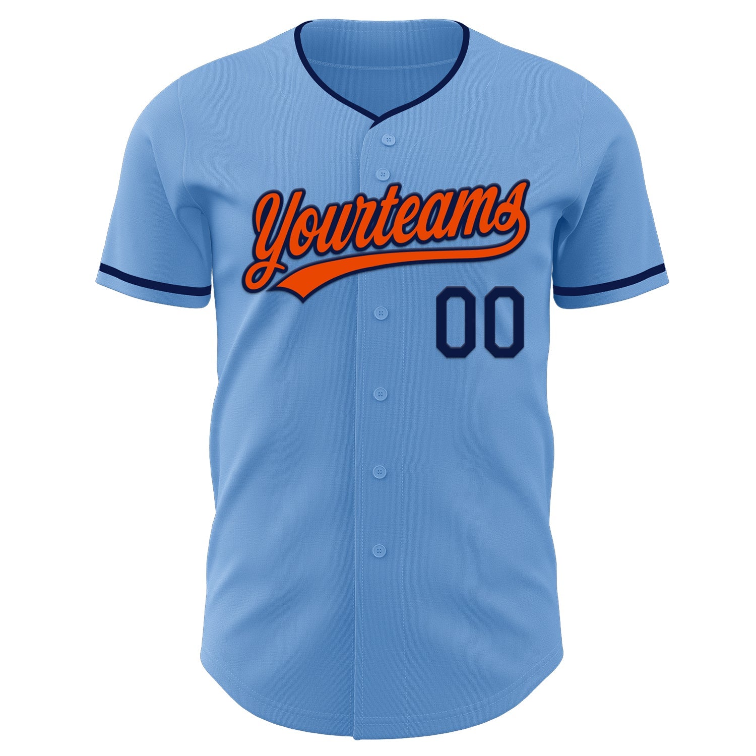 Custom Light Blue Orange-Navy Authentic Baseball Jersey view 2