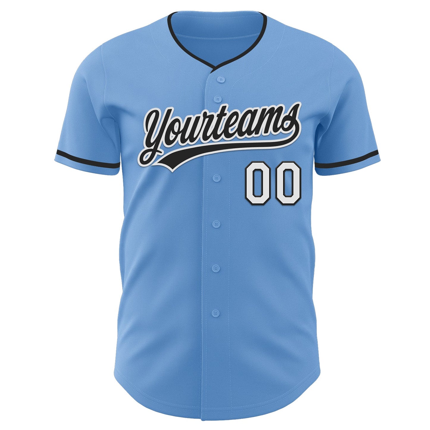 Custom Light Blue Black-White Authentic Baseball Jersey view 2