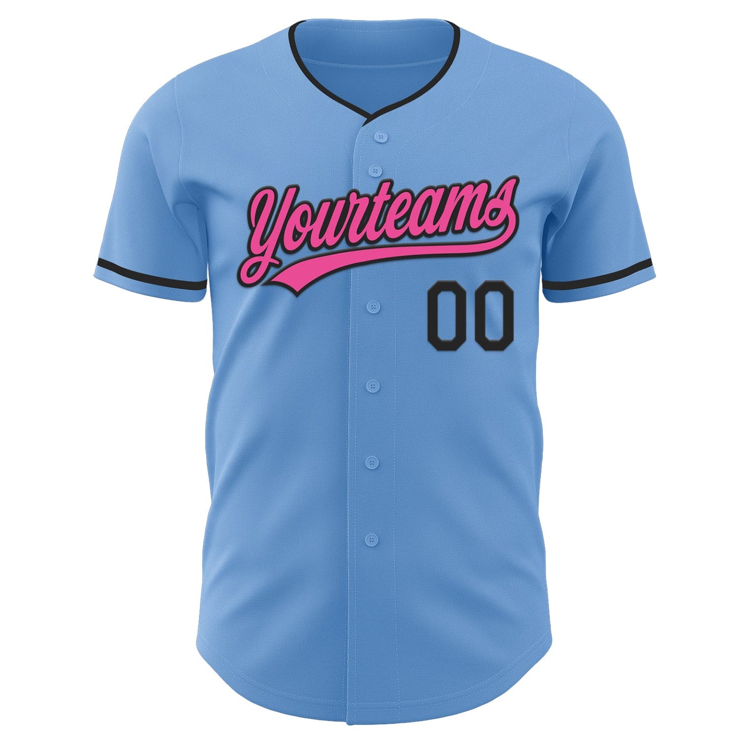 Custom Light Blue Pink-Black Authentic Baseball Jersey view 2