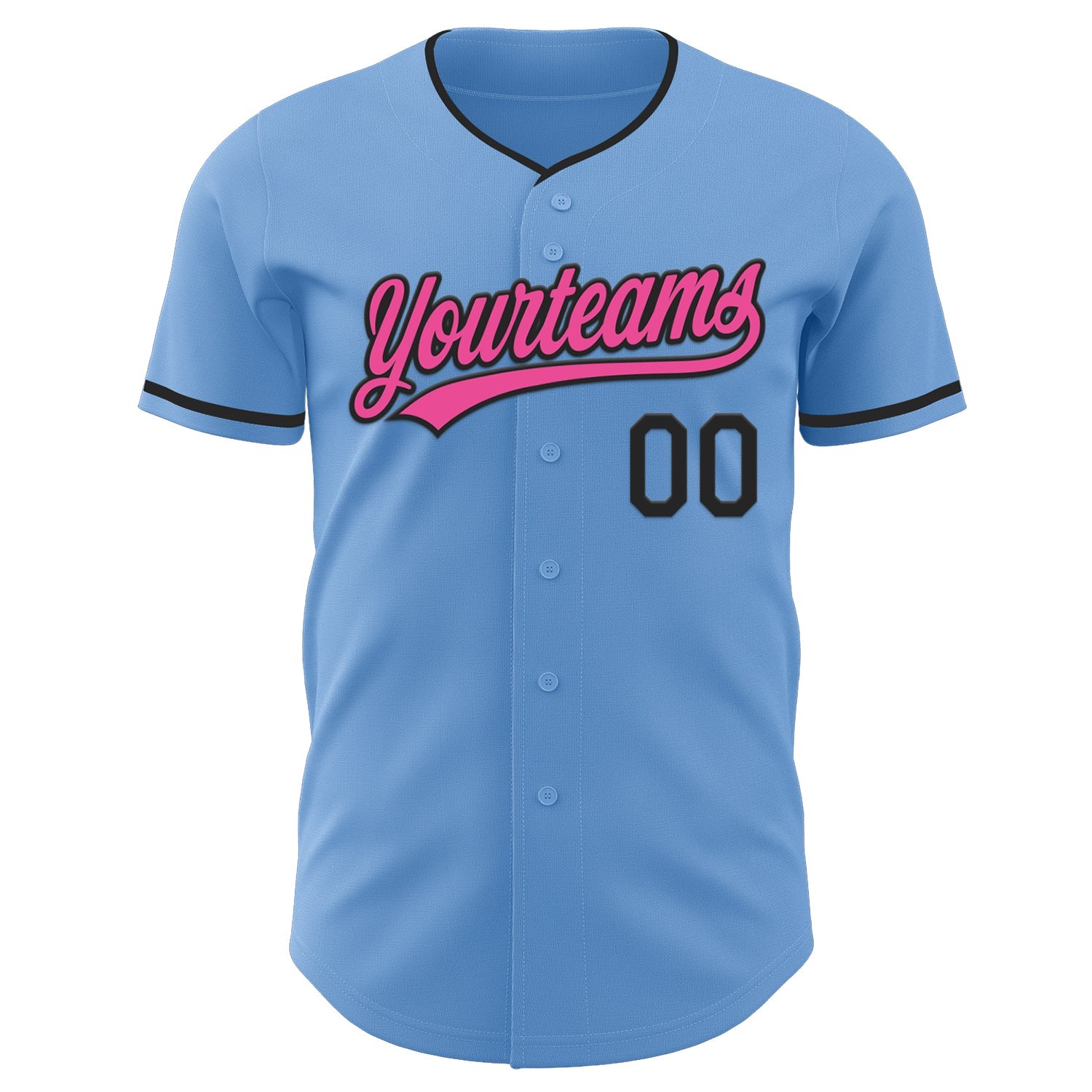 Custom Light Blue Pink-Black Authentic Baseball Jersey view 2