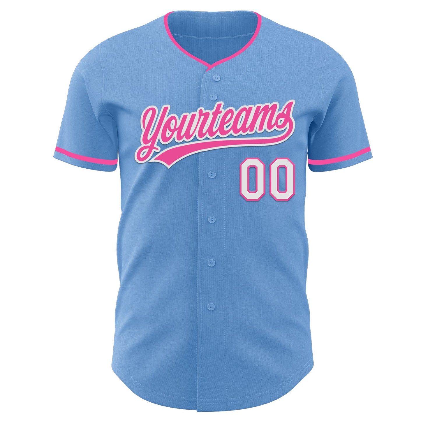 Custom Light Blue Pink-White Authentic Baseball Jersey view 2