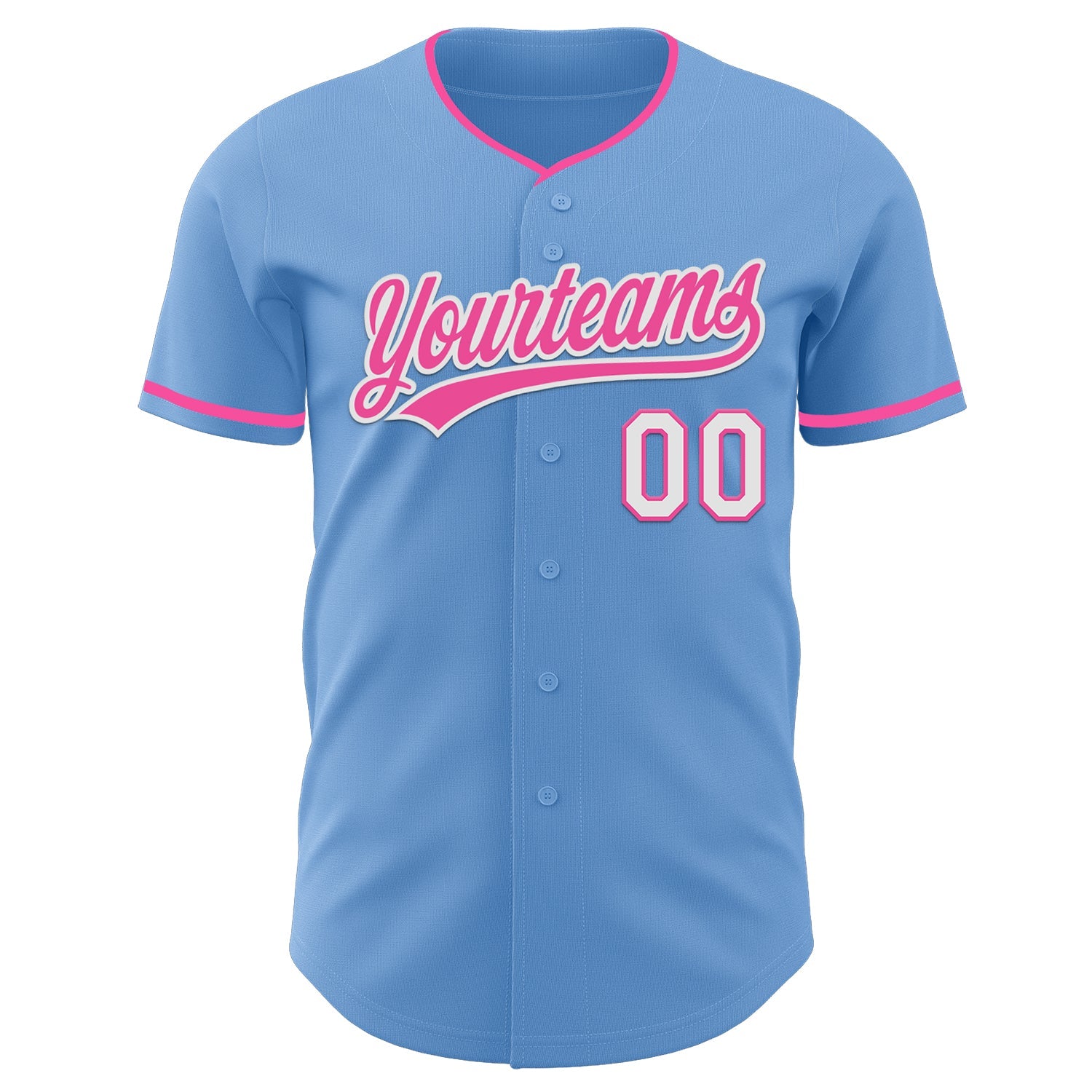 Custom Light Blue Pink-White Authentic Baseball Jersey view 2