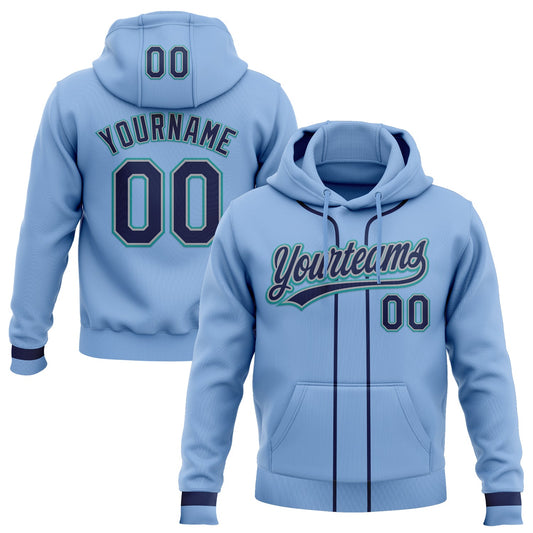 Custom Stitched Light Blue Navy Gray-Teal Baseball Pullover Sweatshirt Hoodie - Main View