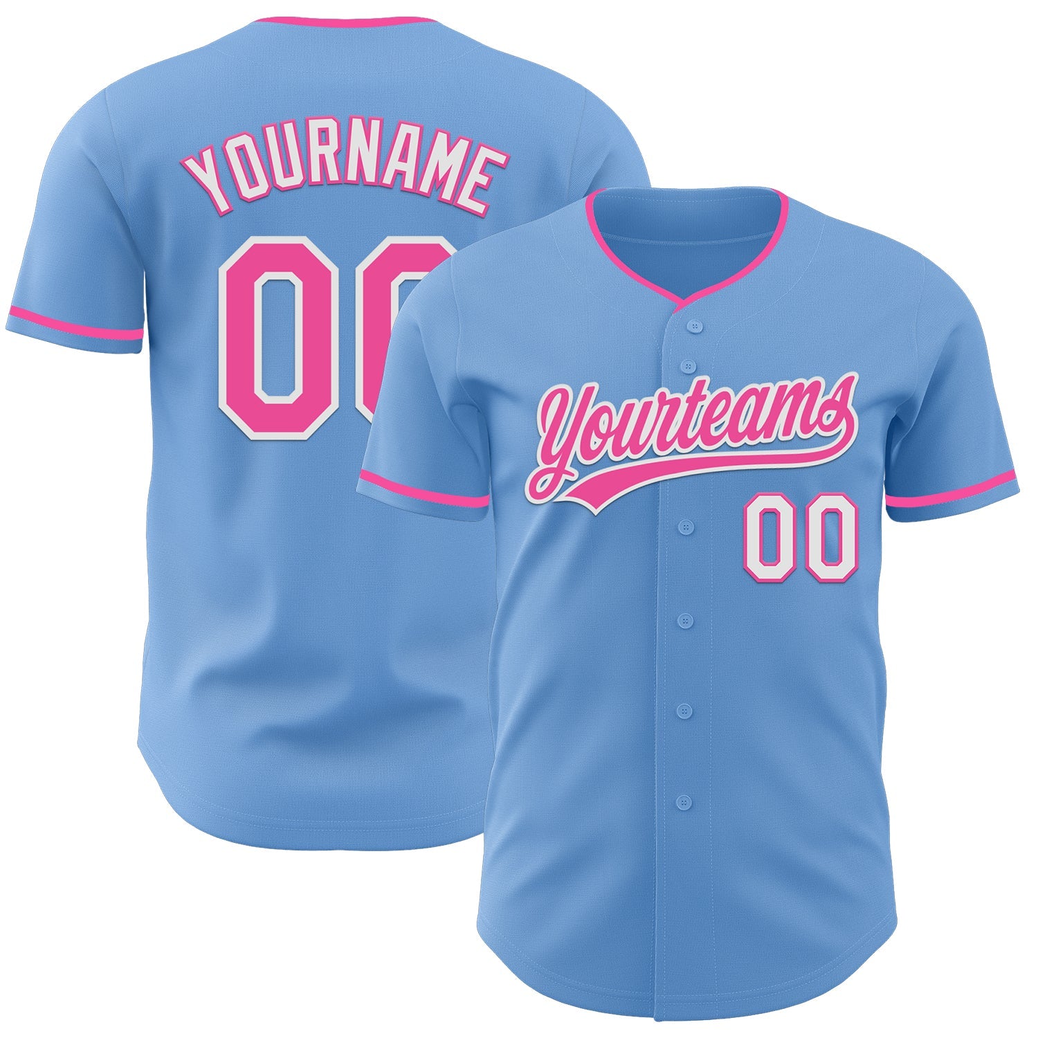 Custom Light Blue Pink-White Authentic Baseball Jersey - Main View