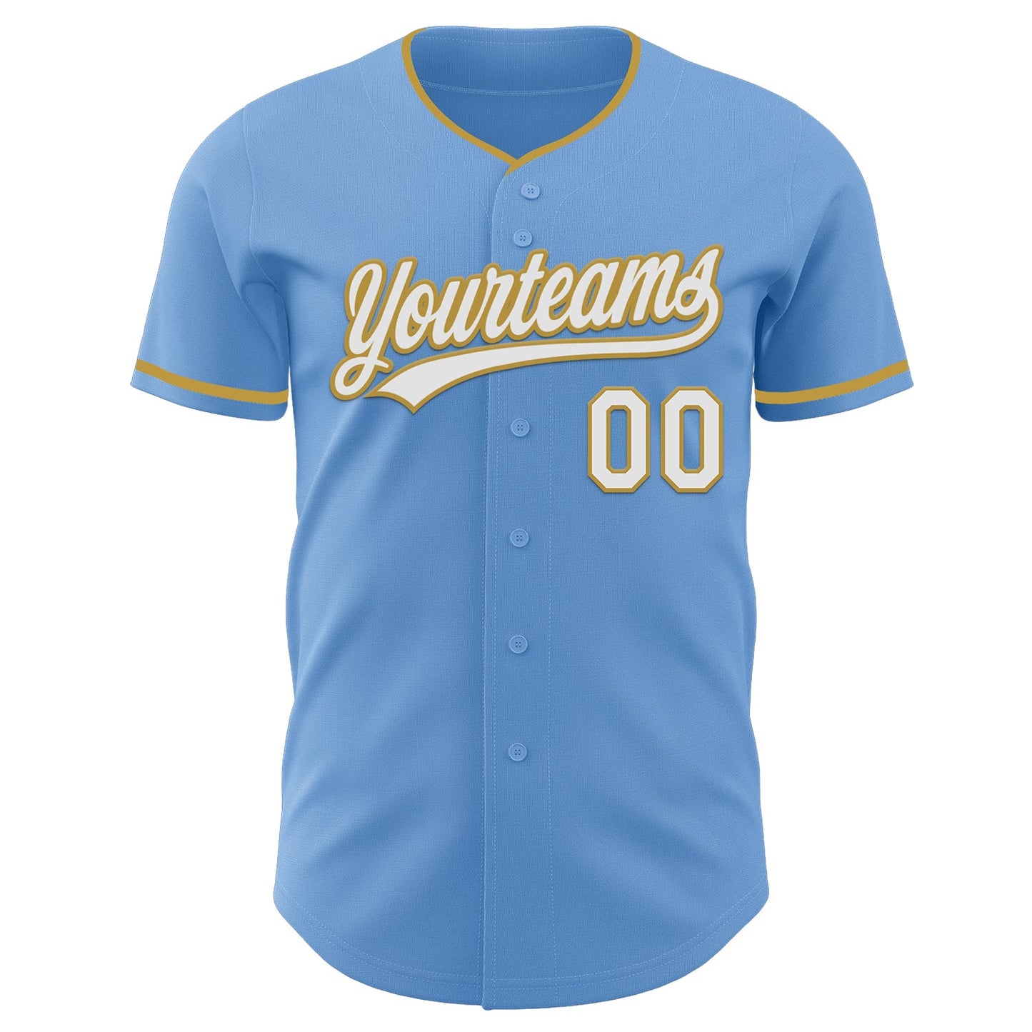 Custom Light Blue White-Old Gold Authentic Baseball Jersey view 2