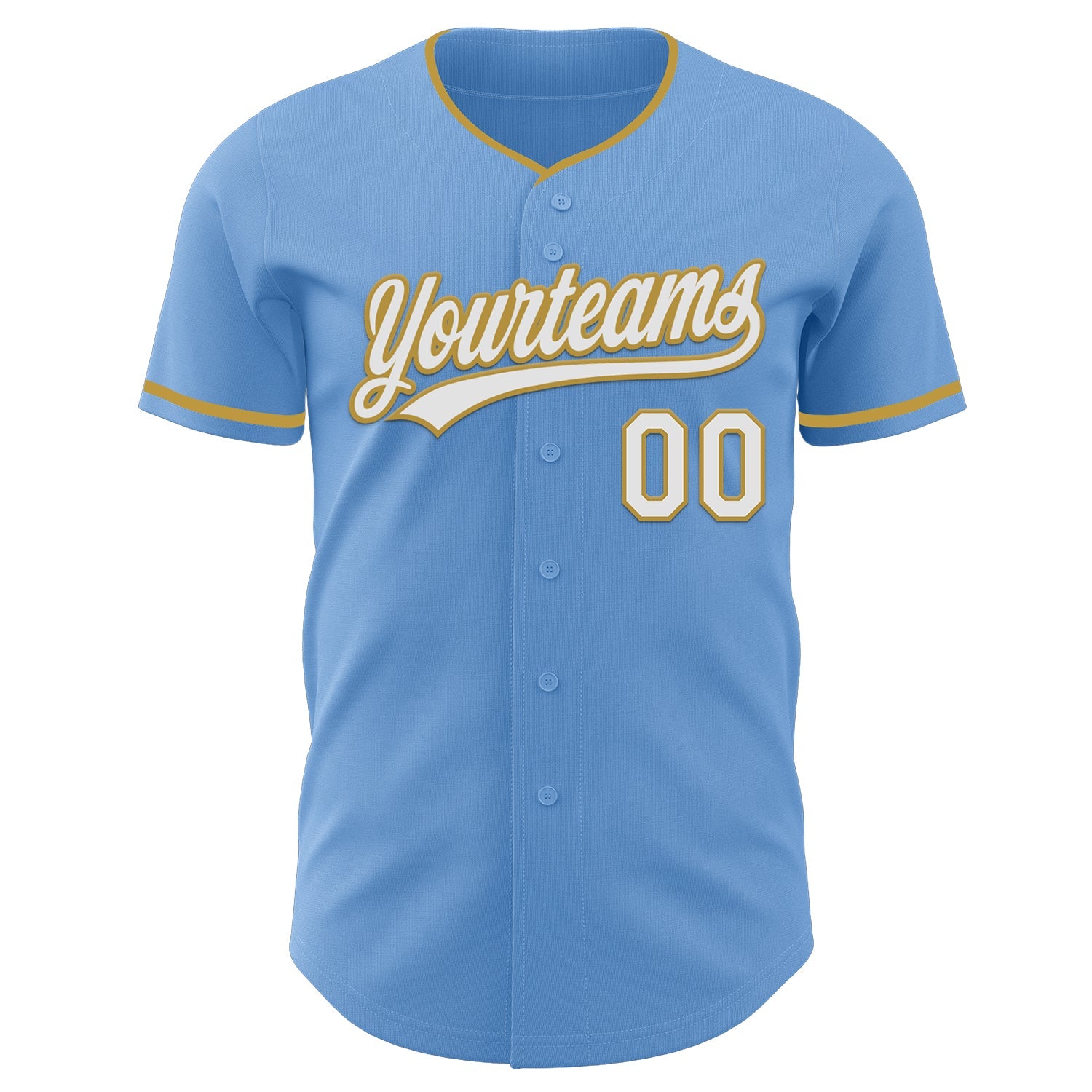 Custom Light Blue White-Old Gold Authentic Baseball Jersey view 2