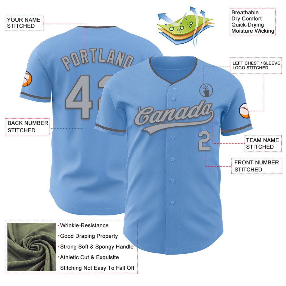 Custom Light Blue Gray-Steel Gray Authentic Baseball Jersey view 3