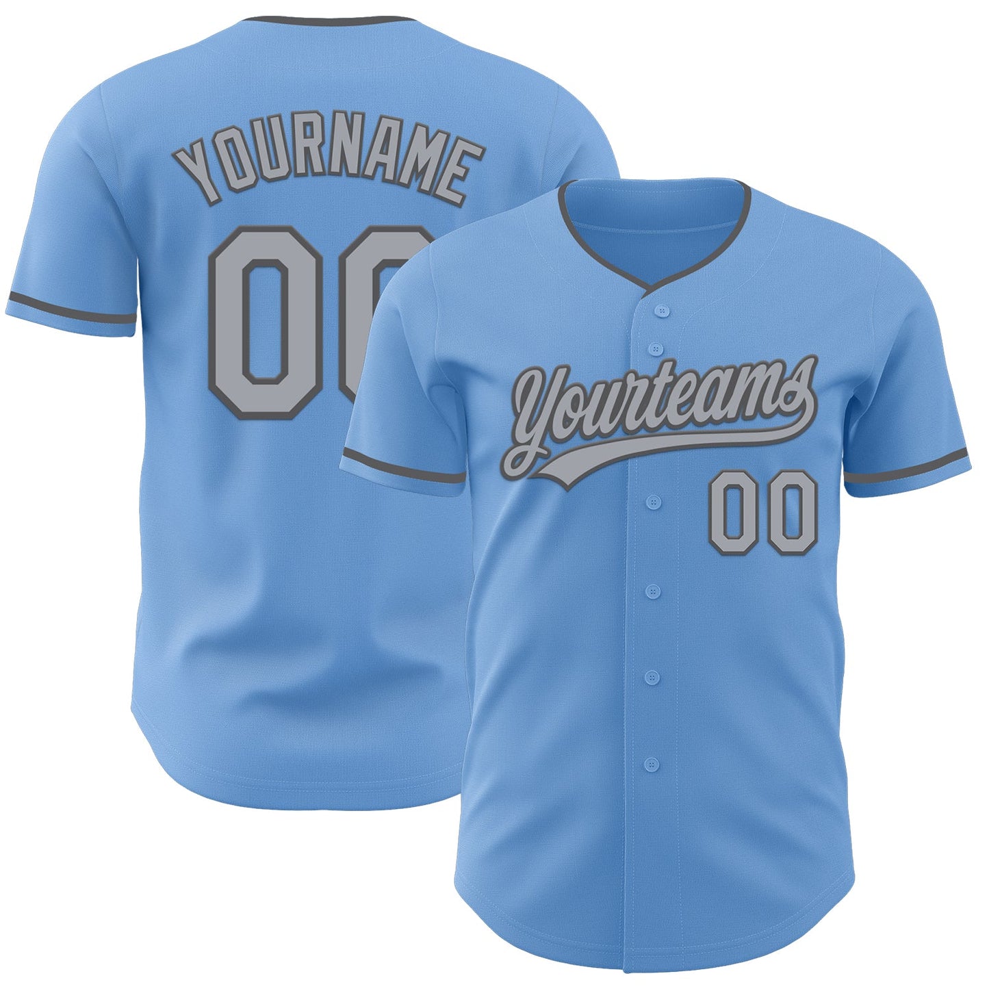 Custom Light Blue Gray-Steel Gray Authentic Baseball Jersey - Main View