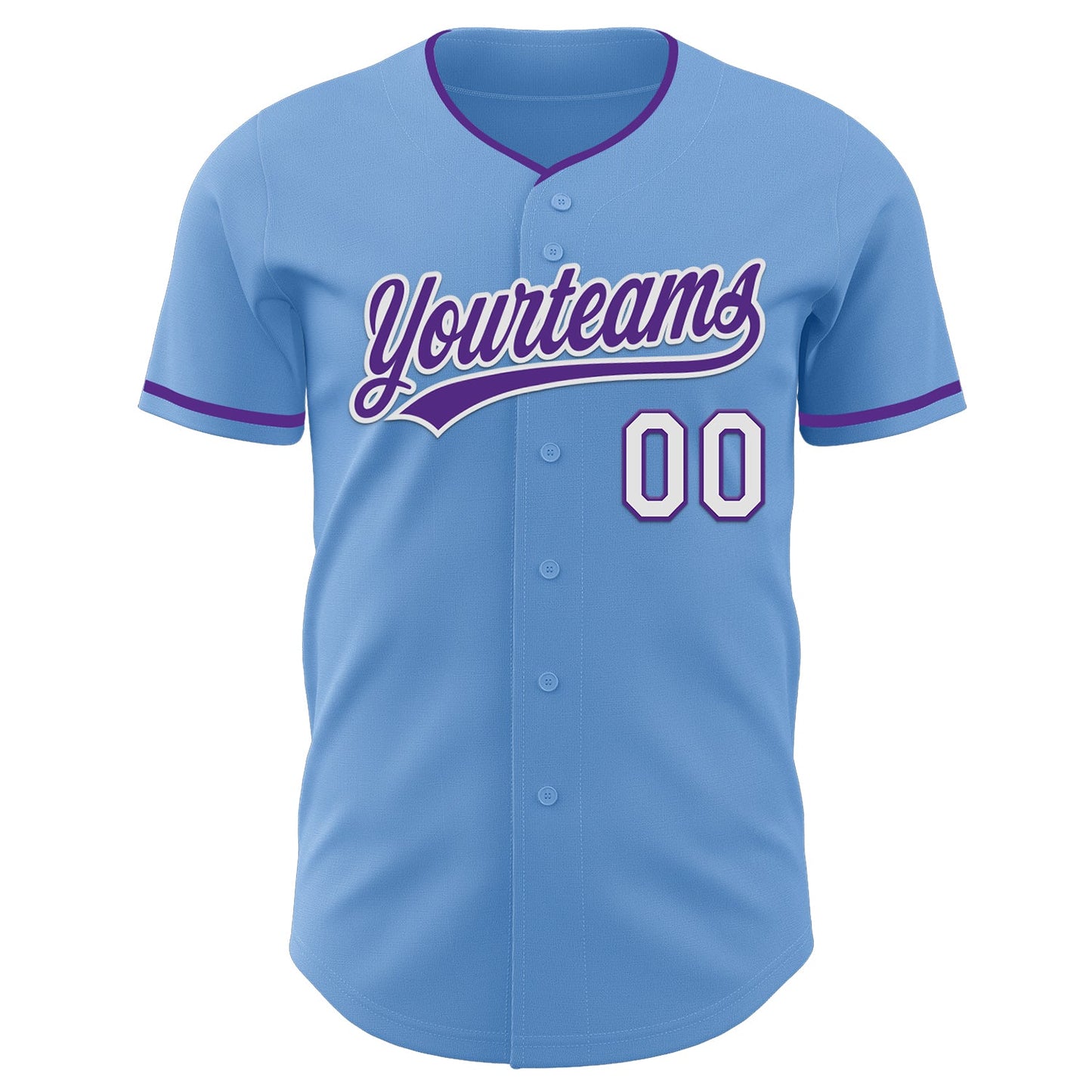 Custom Light Blue Purple-White Authentic Baseball Jersey view 2