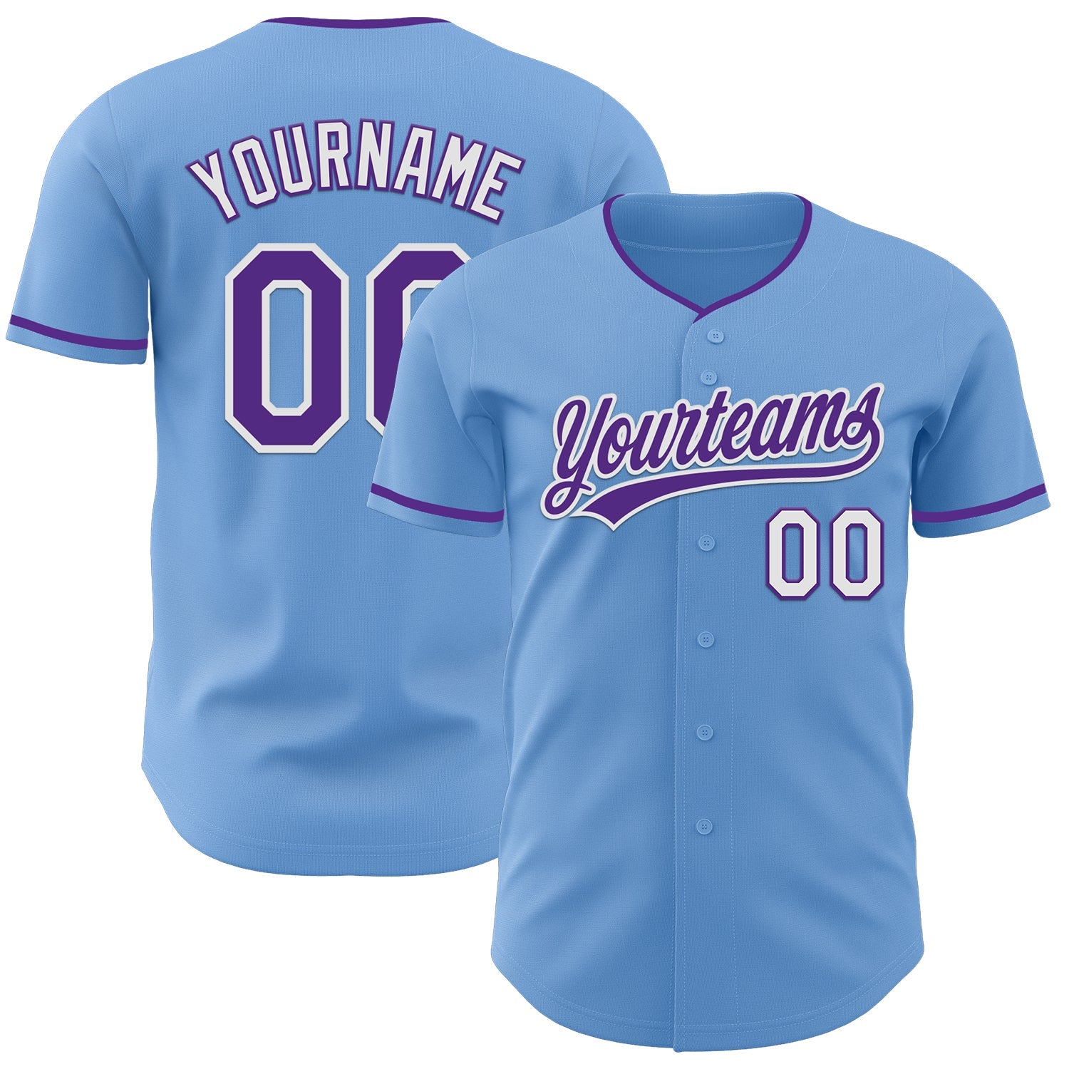 Custom Light Blue Purple-White Authentic Baseball Jersey - Main View