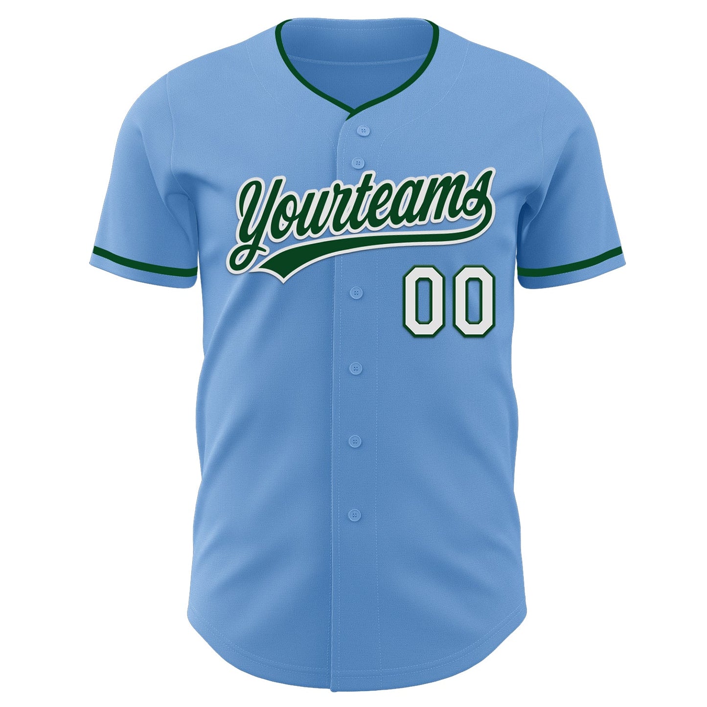 Custom Light Blue Green-White Authentic Baseball Jersey view 2
