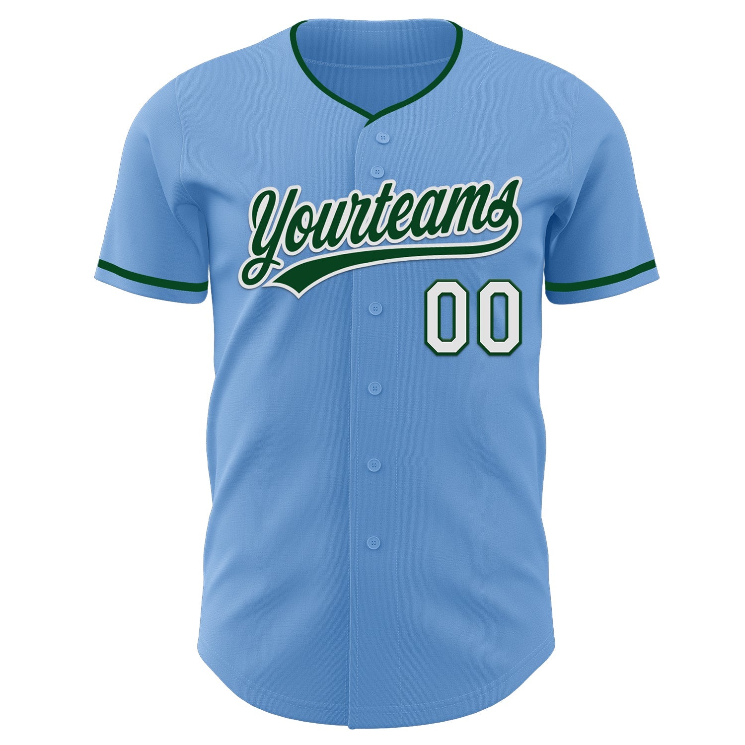 Custom Light Blue Green-White Authentic Baseball Jersey view 2