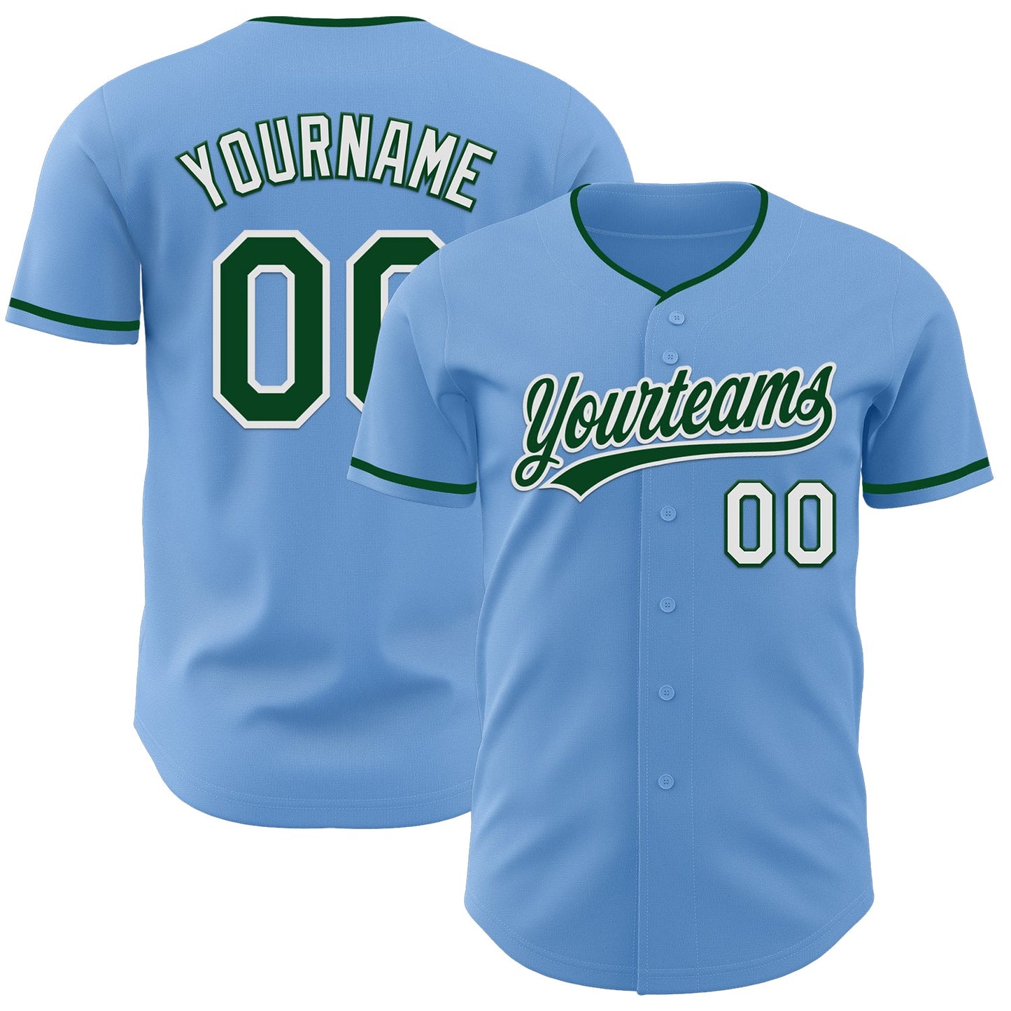 Custom Light Blue Green-White Authentic Baseball Jersey - Main View