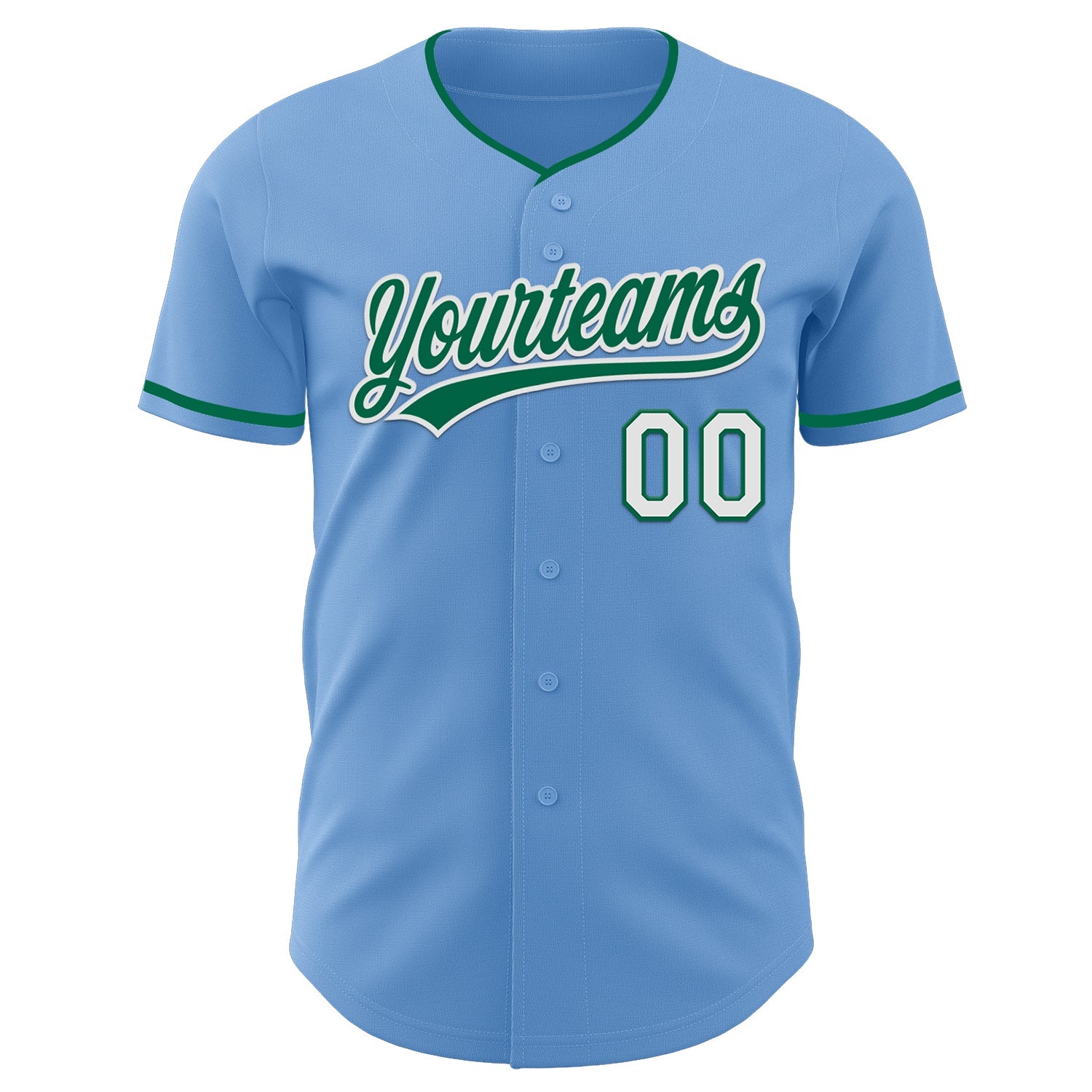 Custom Light Blue Kelly Green-White Authentic Baseball Jersey view 2