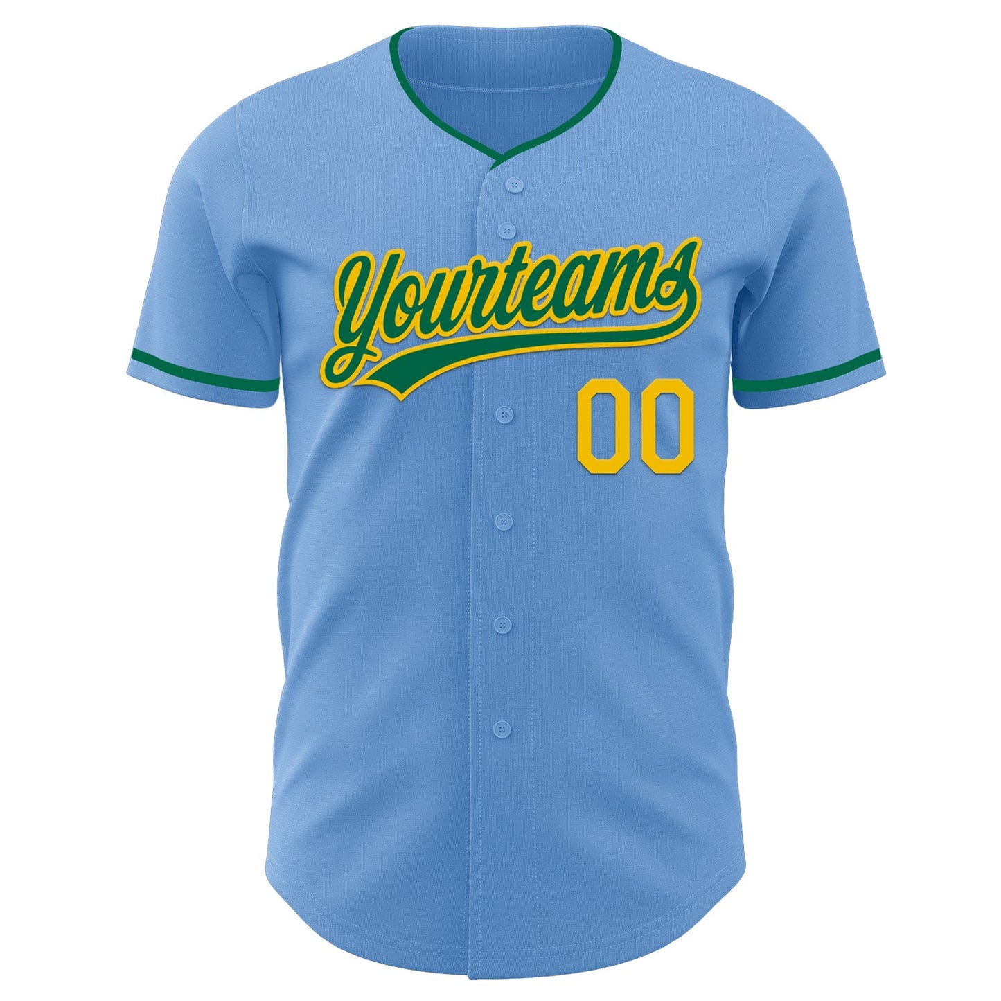 Custom Light Blue Kelly Green-Yellow Authentic Baseball Jersey view 2