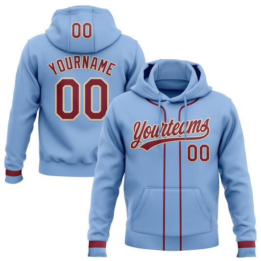 Custom Stitched Light Blue Crimson-Cream Baseball Pullover Sweatshirt Hoodie - Main View