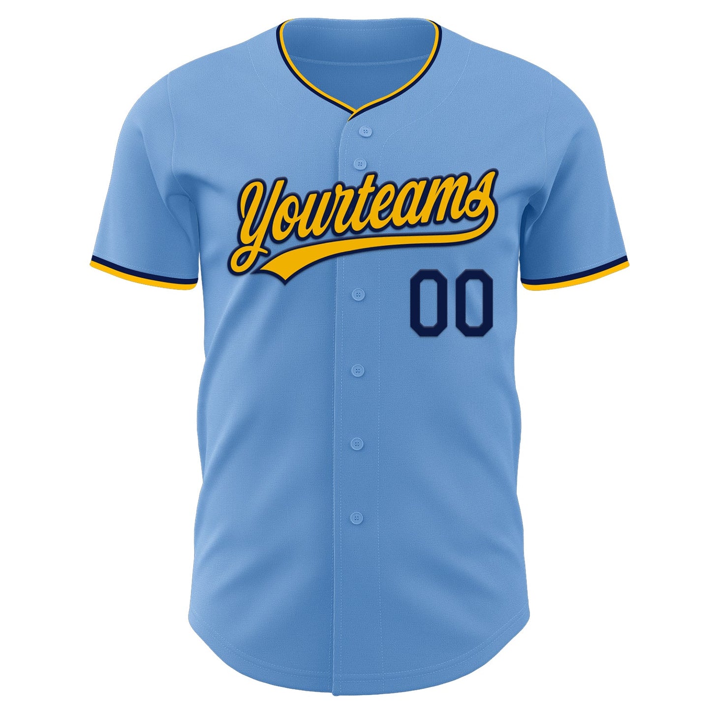 Custom Light Blue Gold-Navy Authentic Baseball Jersey view 2