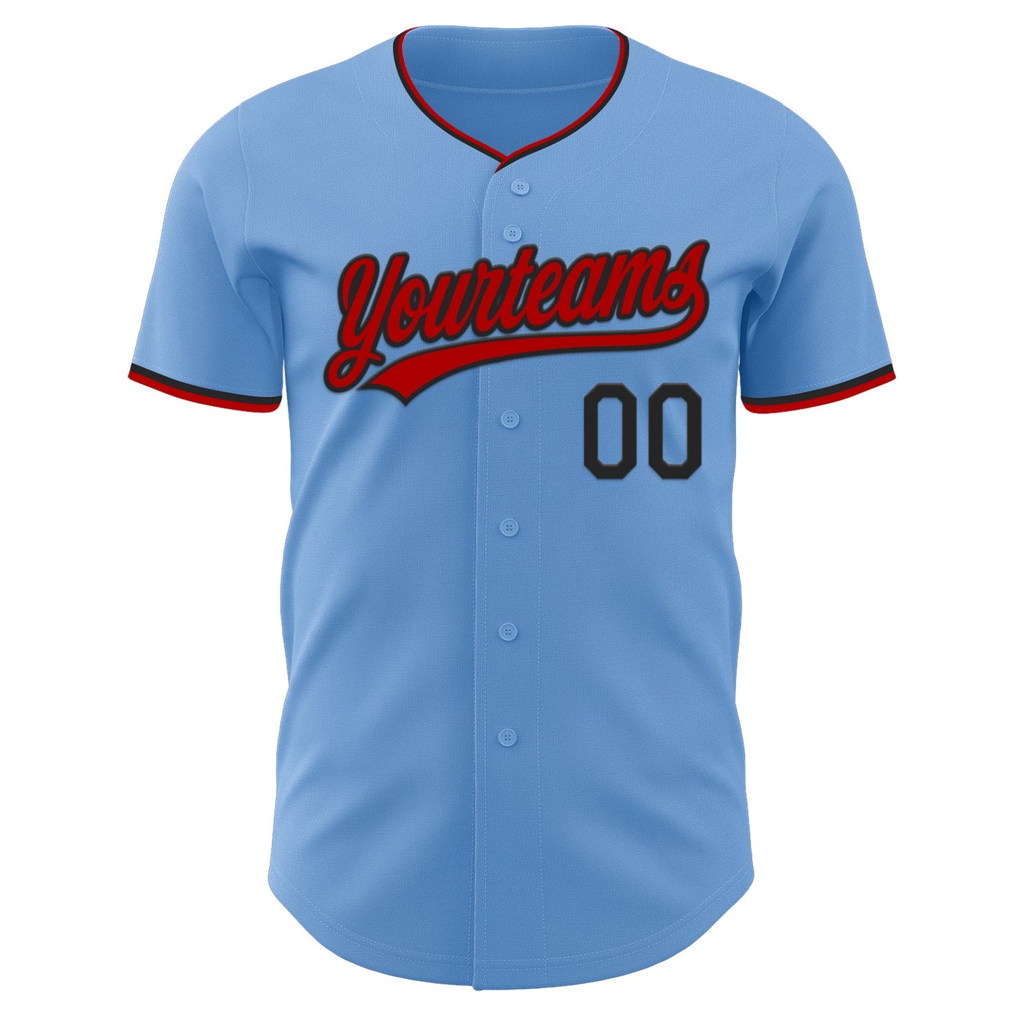 Custom Light Blue Red-Black Authentic Baseball Jersey view 2