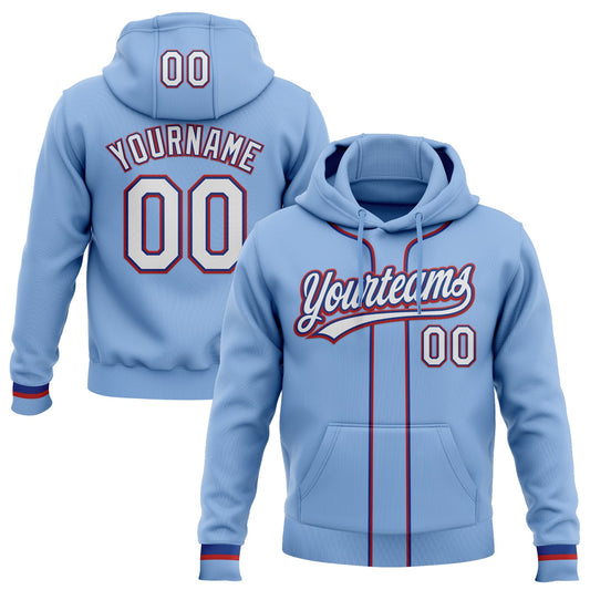Custom Stitched Light Blue White Royal-Red Baseball Pullover Sweatshirt Hoodie - Main View