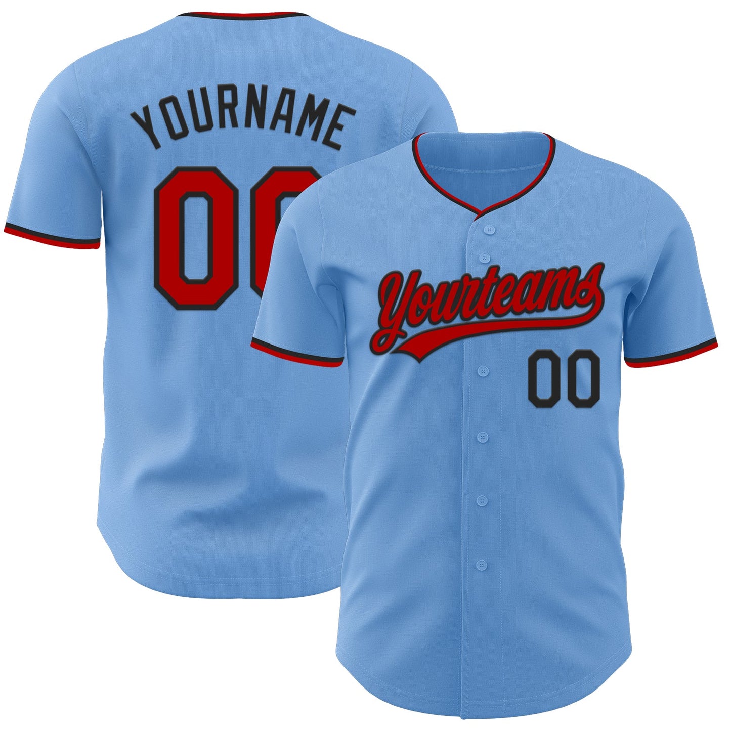 Custom Light Blue Red-Black Authentic Baseball Jersey - Main View