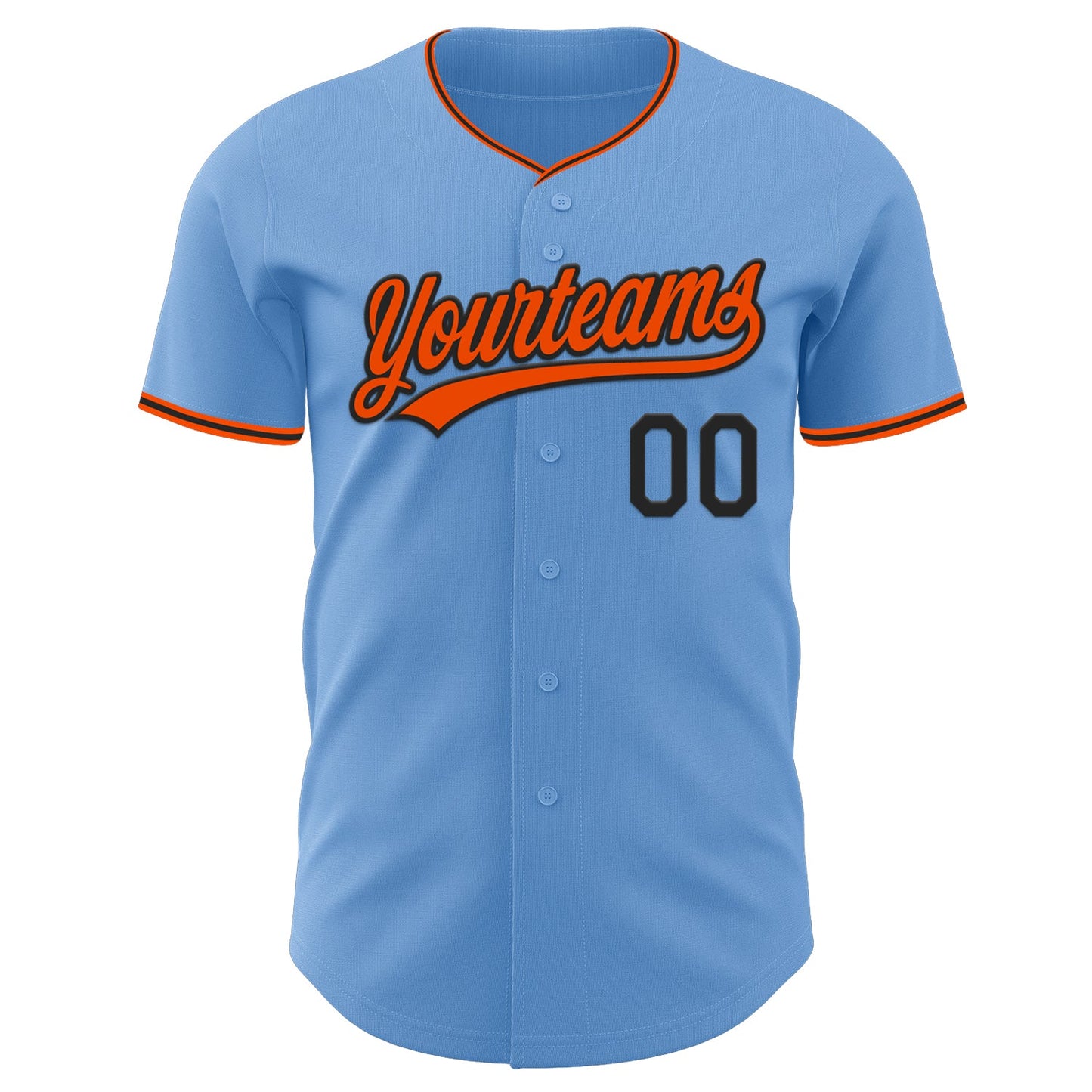 Custom Light Blue Orange-Black Authentic Baseball Jersey view 2
