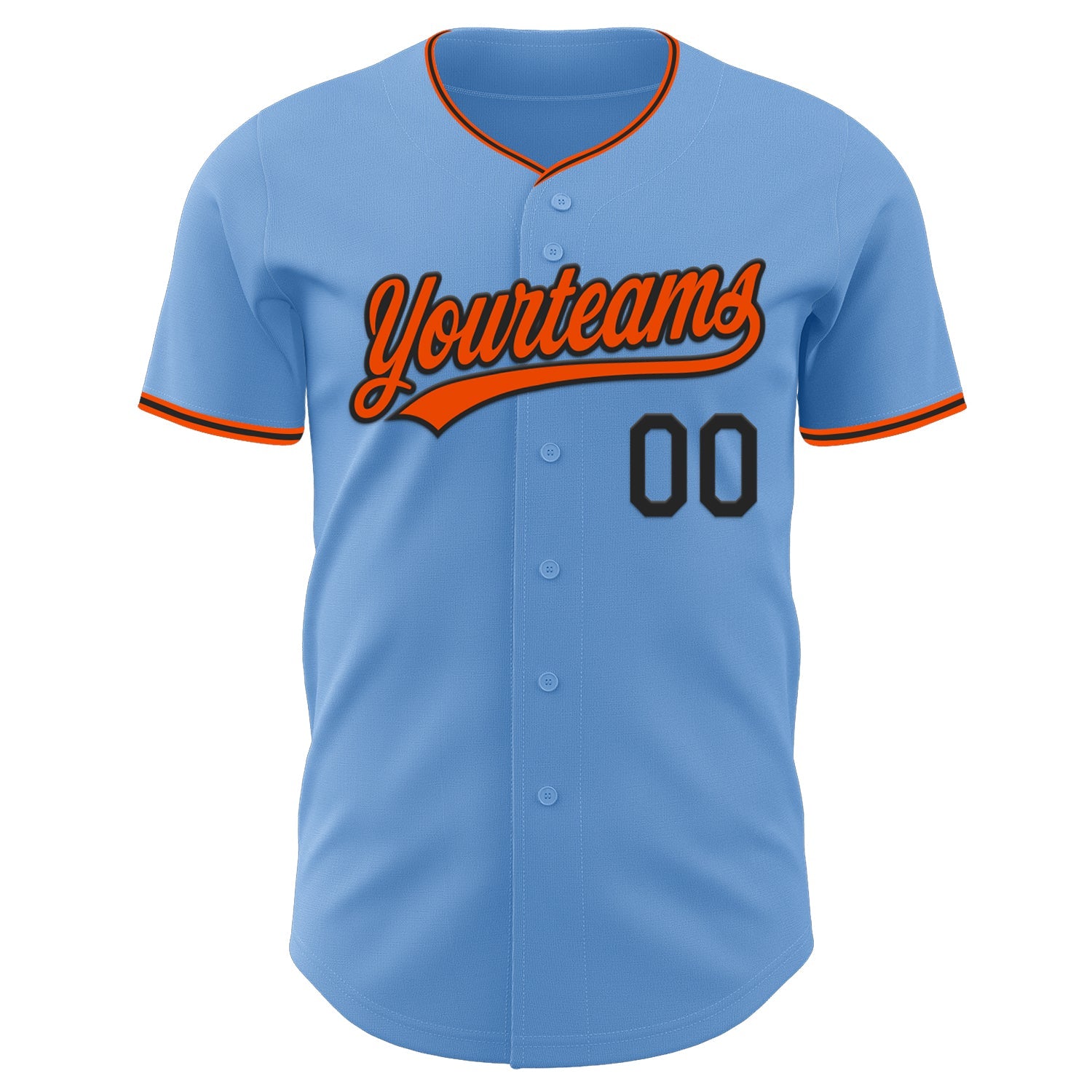 Custom Light Blue Orange-Black Authentic Baseball Jersey view 2