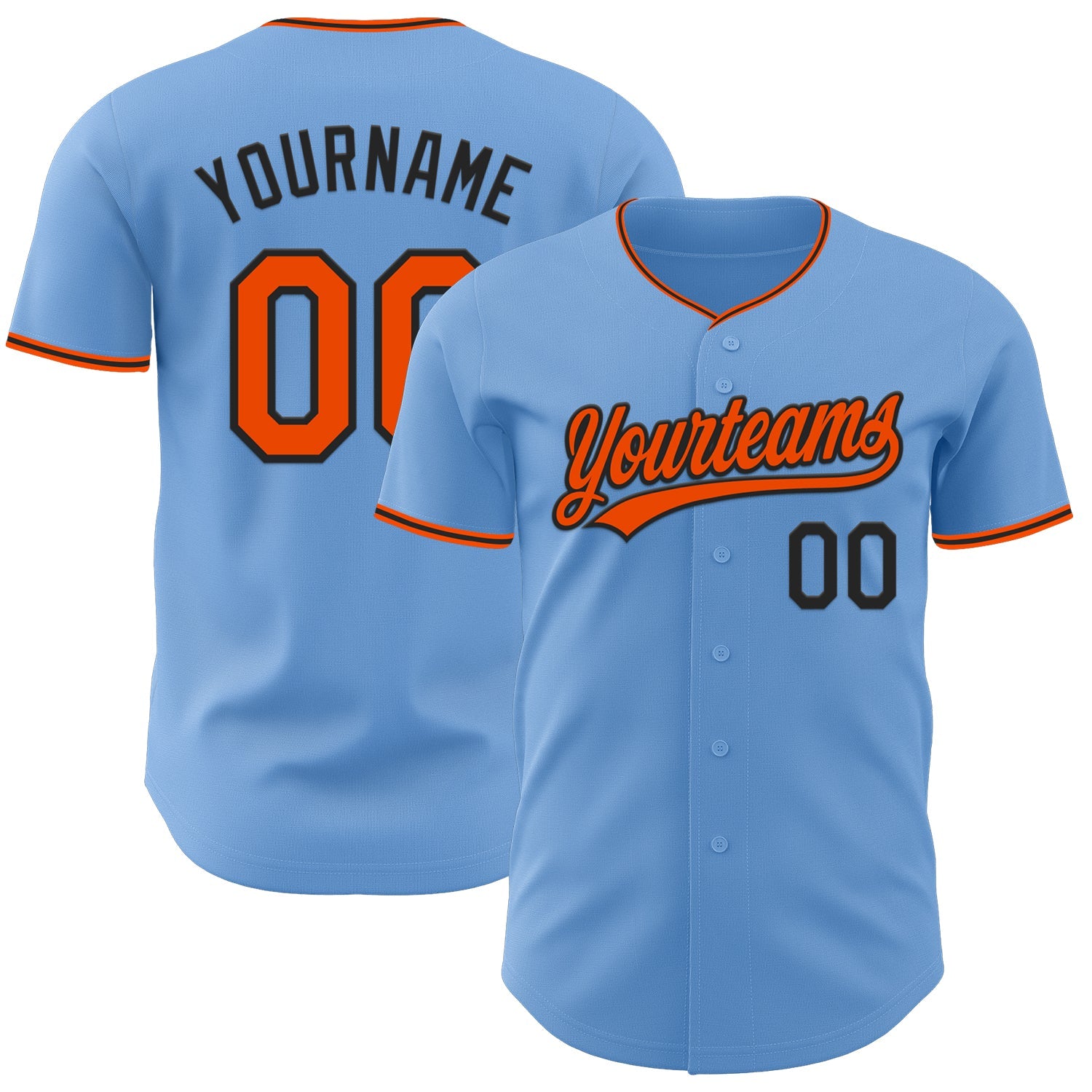 Custom Light Blue Orange-Black Authentic Baseball Jersey - Main View