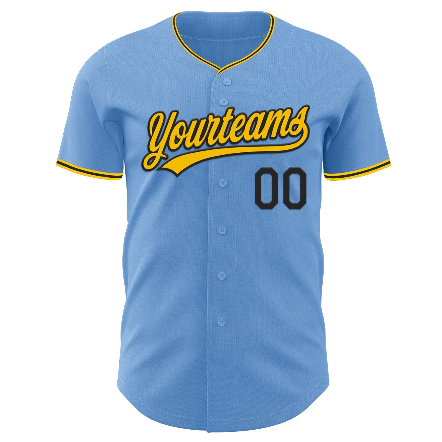 Custom Light Blue Yellow-Black Authentic Baseball Jersey view 2