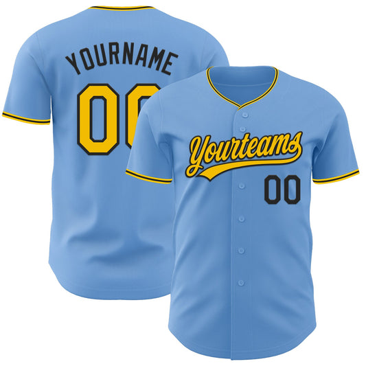 Custom Light Blue Yellow-Black Authentic Baseball Jersey - Main View