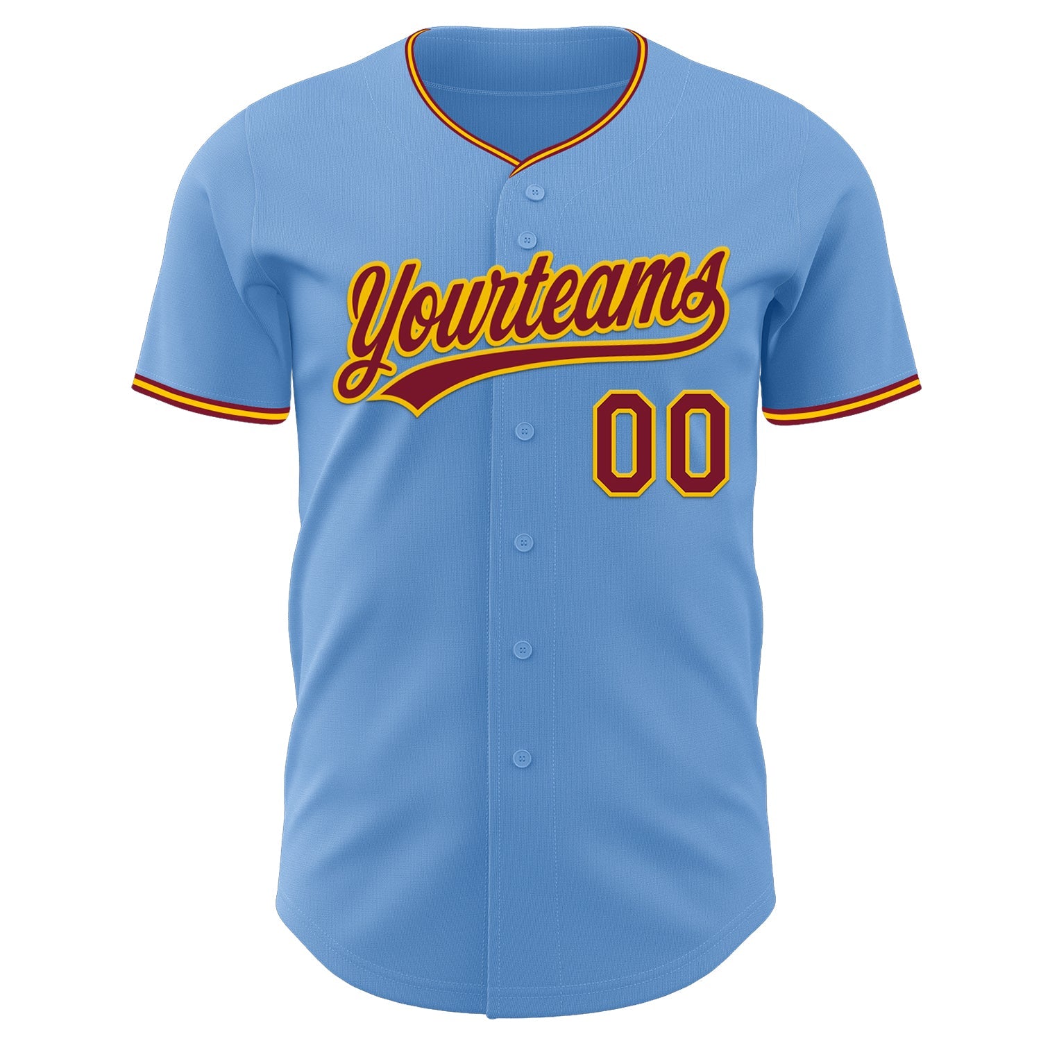 Custom Light Blue Crimson-Yellow Authentic Baseball Jersey view 2