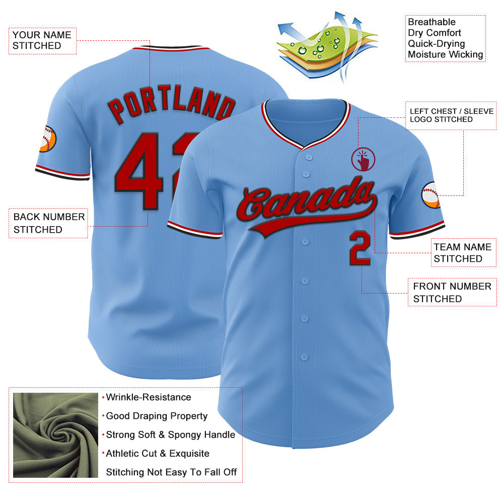 Custom Light Blue Red Black-White Authentic Baseball Jersey view 3