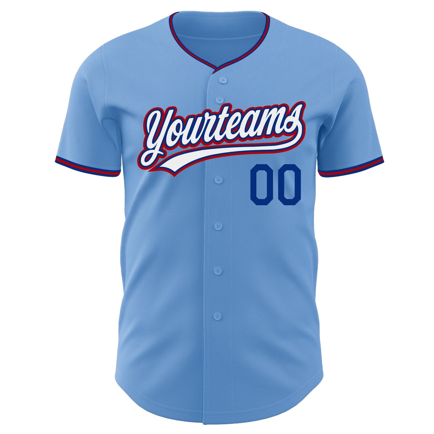 Custom Light Blue White Royal-Red Authentic Baseball Jersey view 2